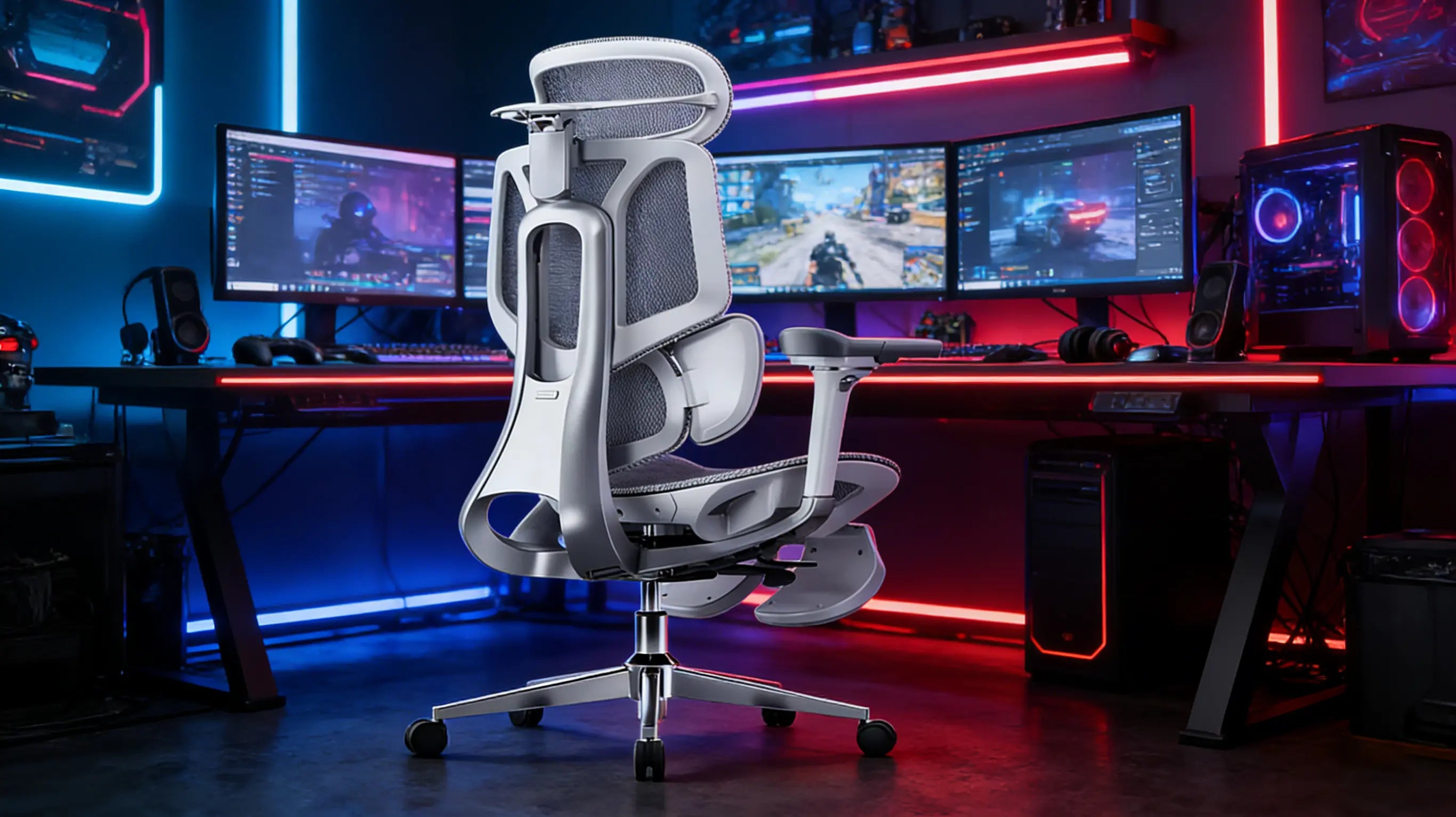 Ein modernes Gaming-Setup mit dem ergonomischen Ergo Select als bessere gaming stuhl Alternative.