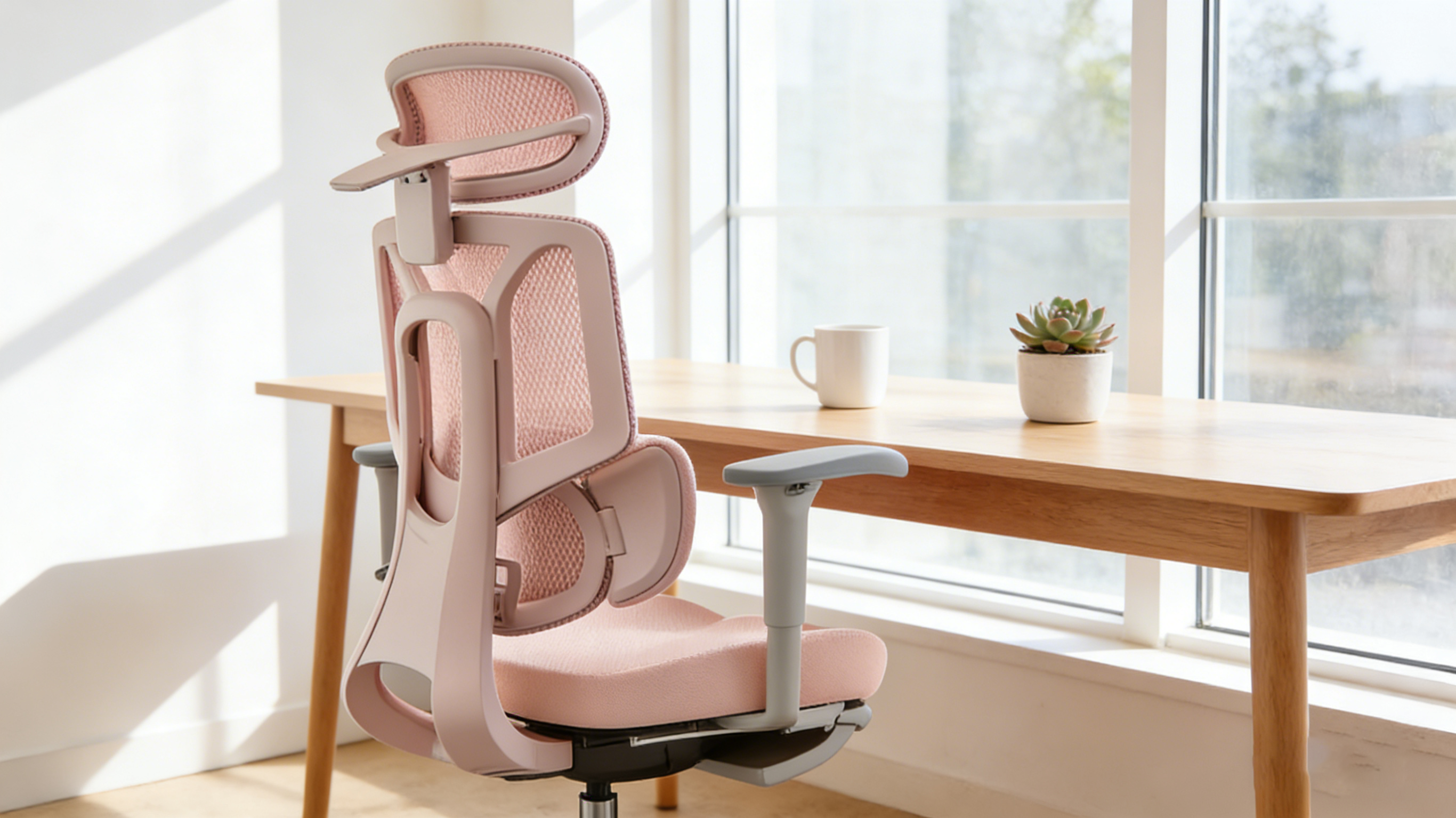 Tracking posture progress in a pink ergonomics office chairs setup