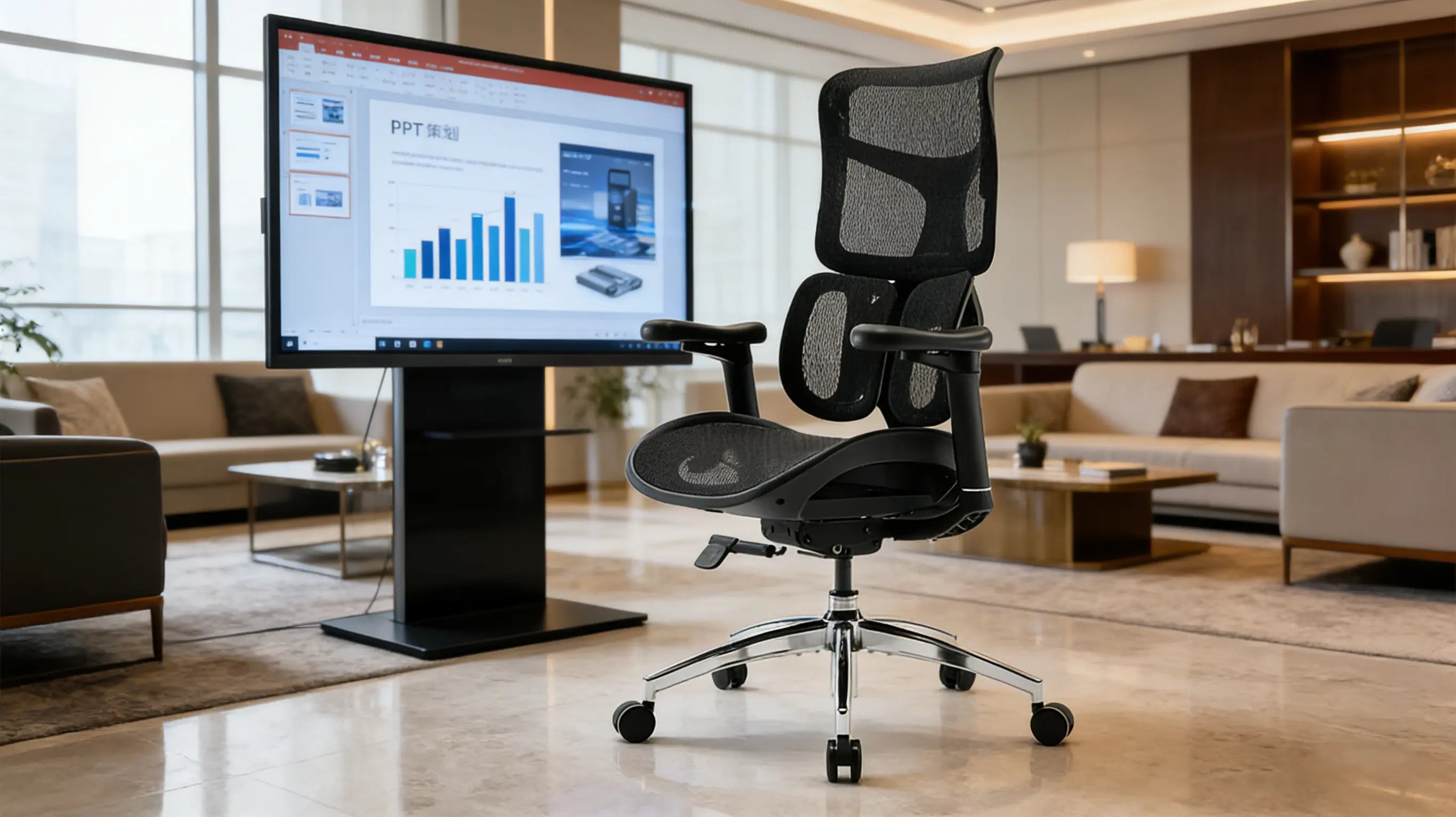 Close-up of the versatile 4D armrests on the ergonomic desk chair, providing ergonomic wrist and elbow support.