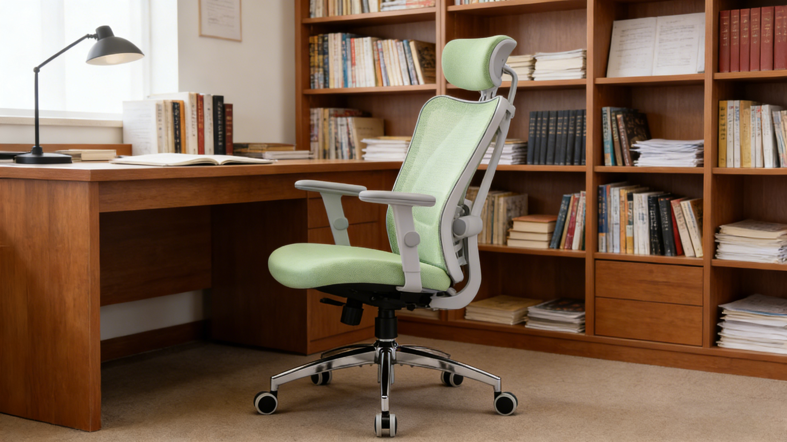 Independent adjustable lumbar support system on a professional ergonomics chair