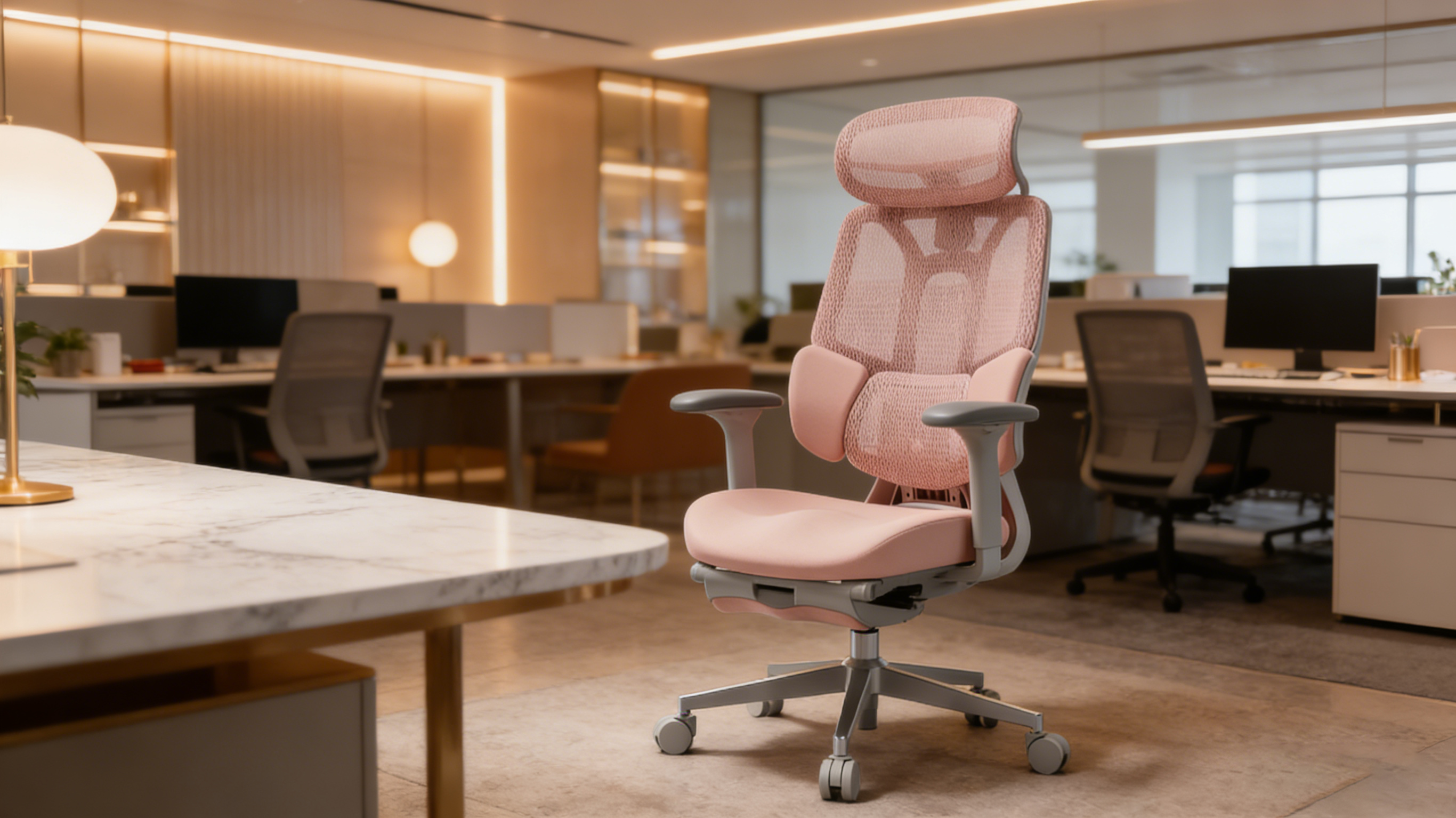 Fully adjustable desk chairs for diverse team members in a professional office
