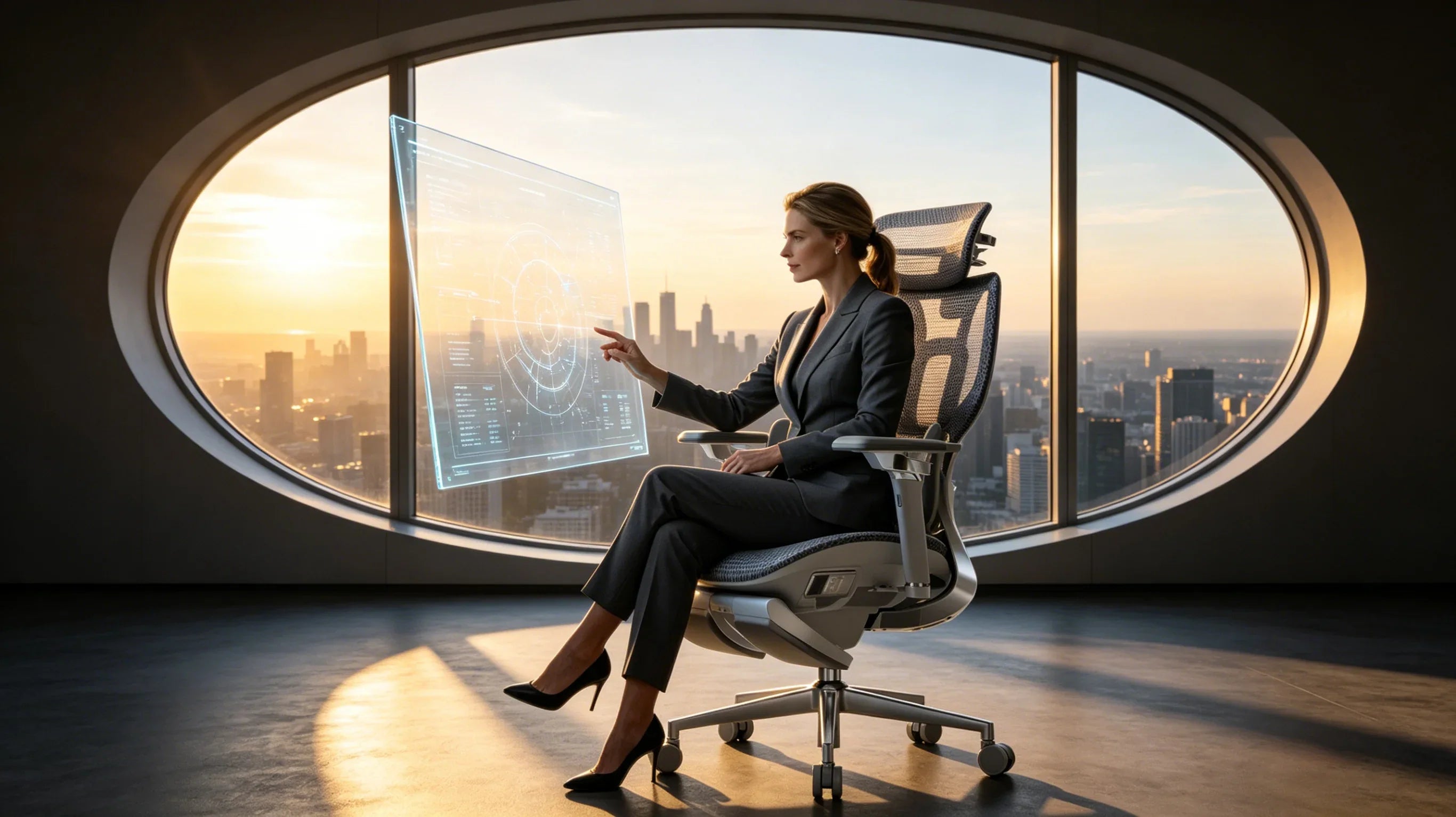 A high-level European CEO experiencing the future in the [**best ergo office chair**].