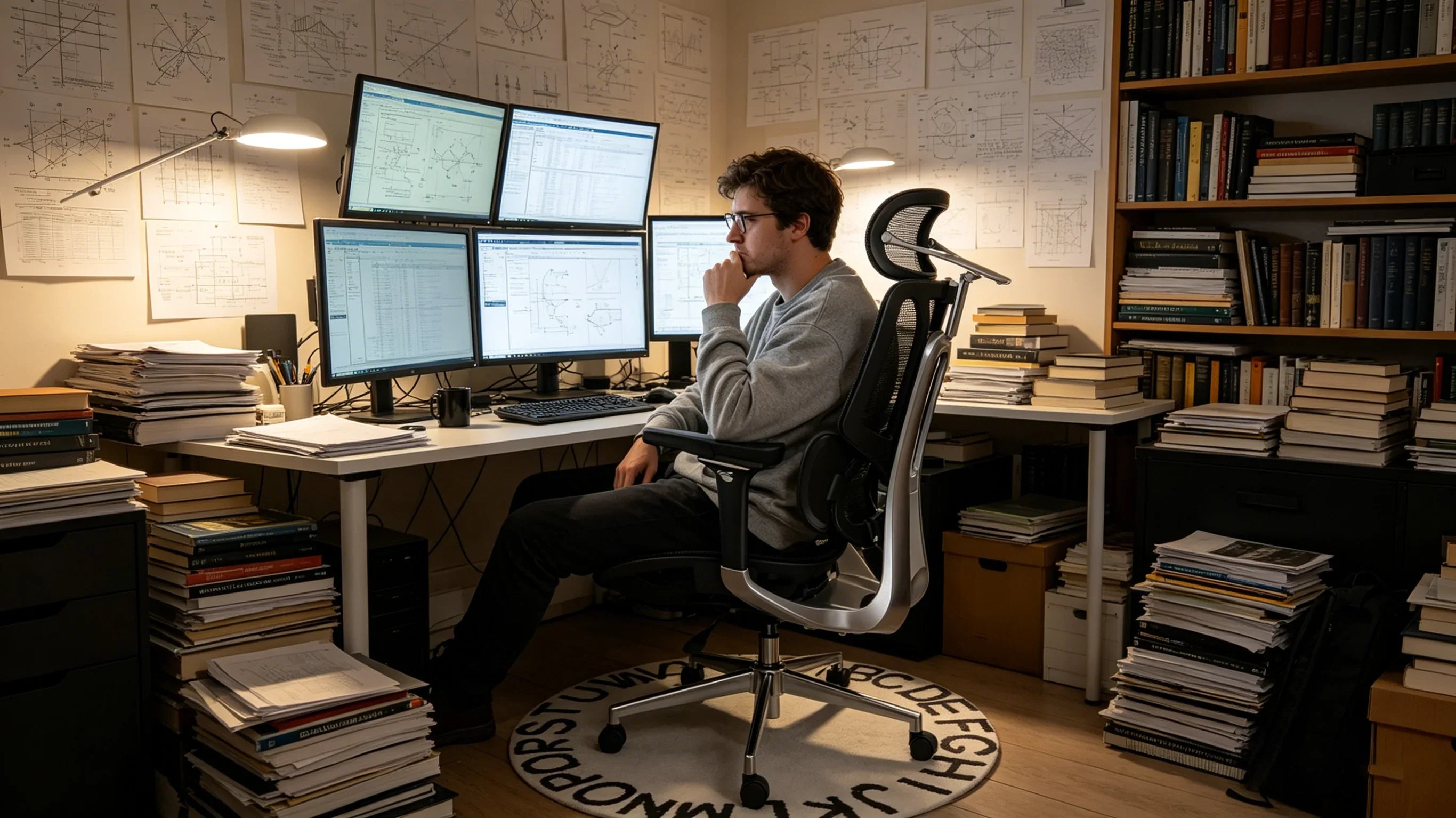 A dedicated European researcher utilizing the [**best ergonomic study chair**] in a home library.