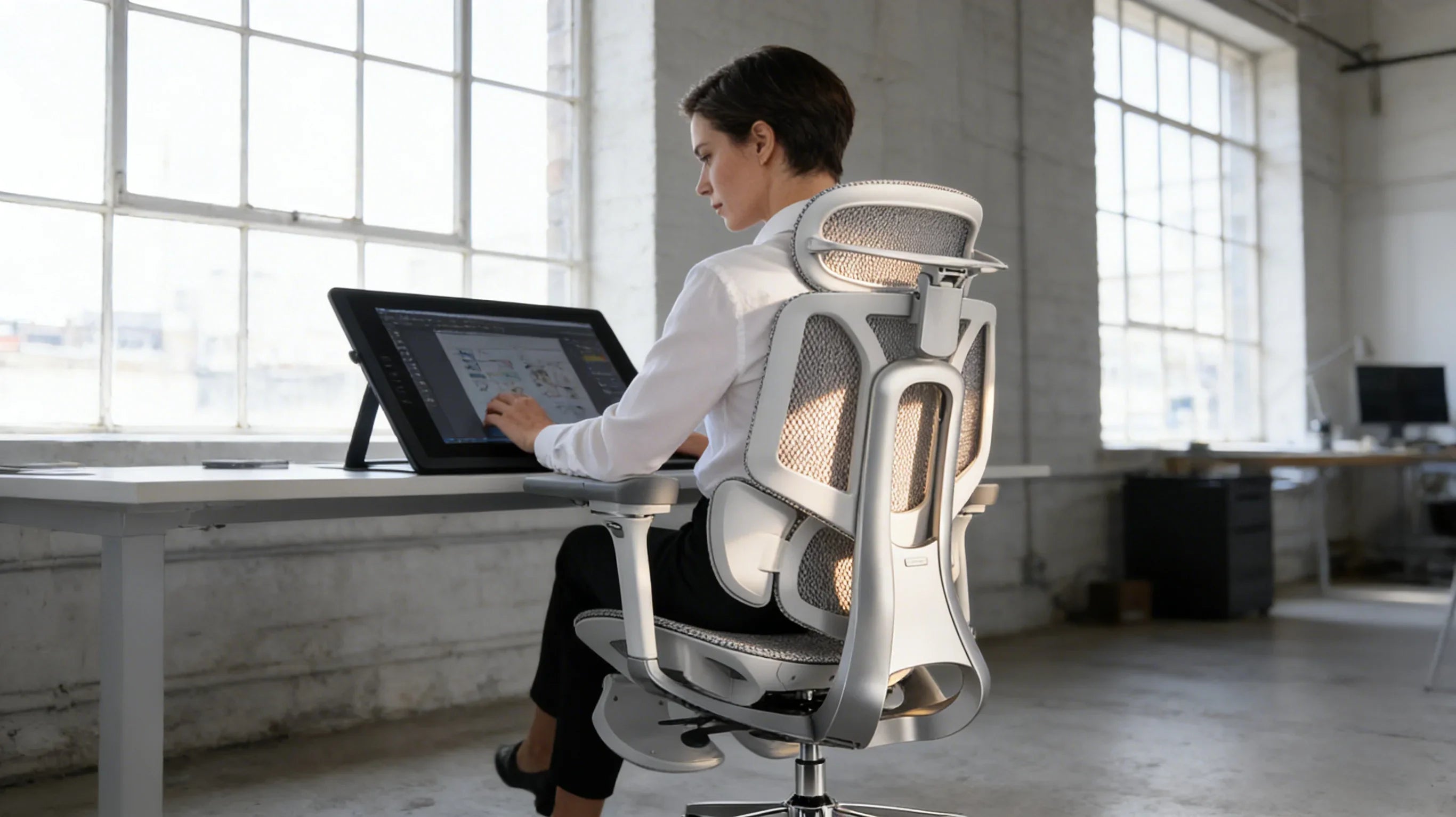 A professional European director sitting in her [**best ergonomic task chair**].
