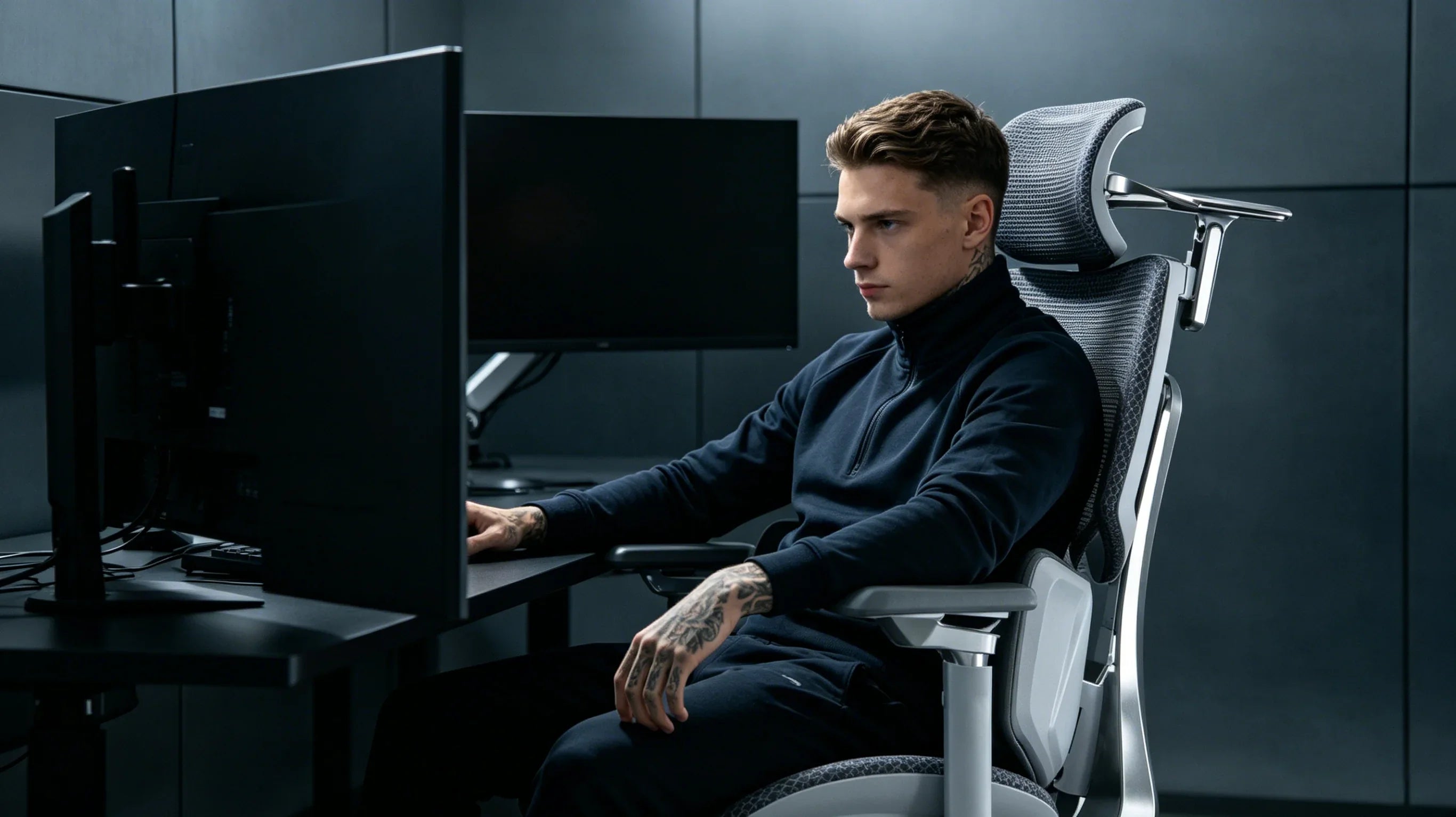 A professional European gamer achieving peak focus in the [**best gaming chair**].