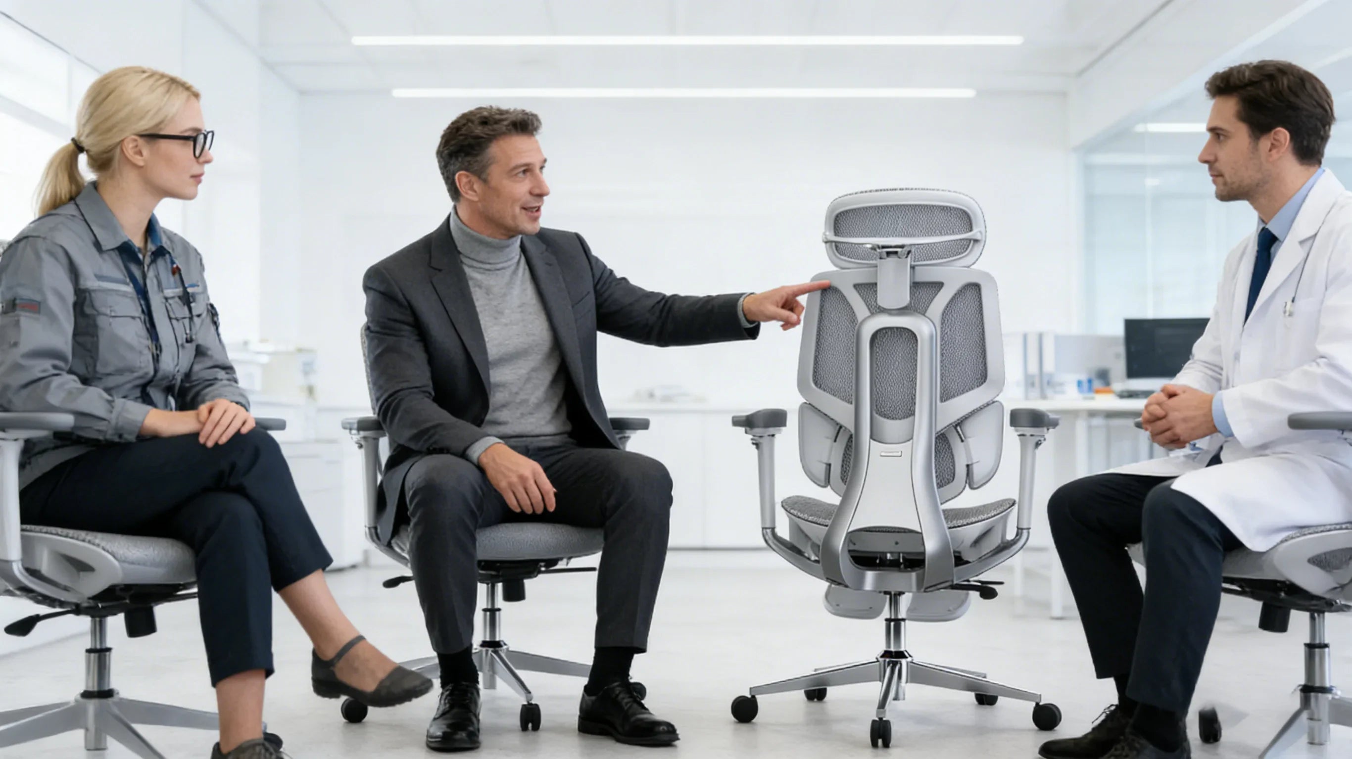 A professional European panel discussing the biomechanics of the [**best office desk chair for back pain**].