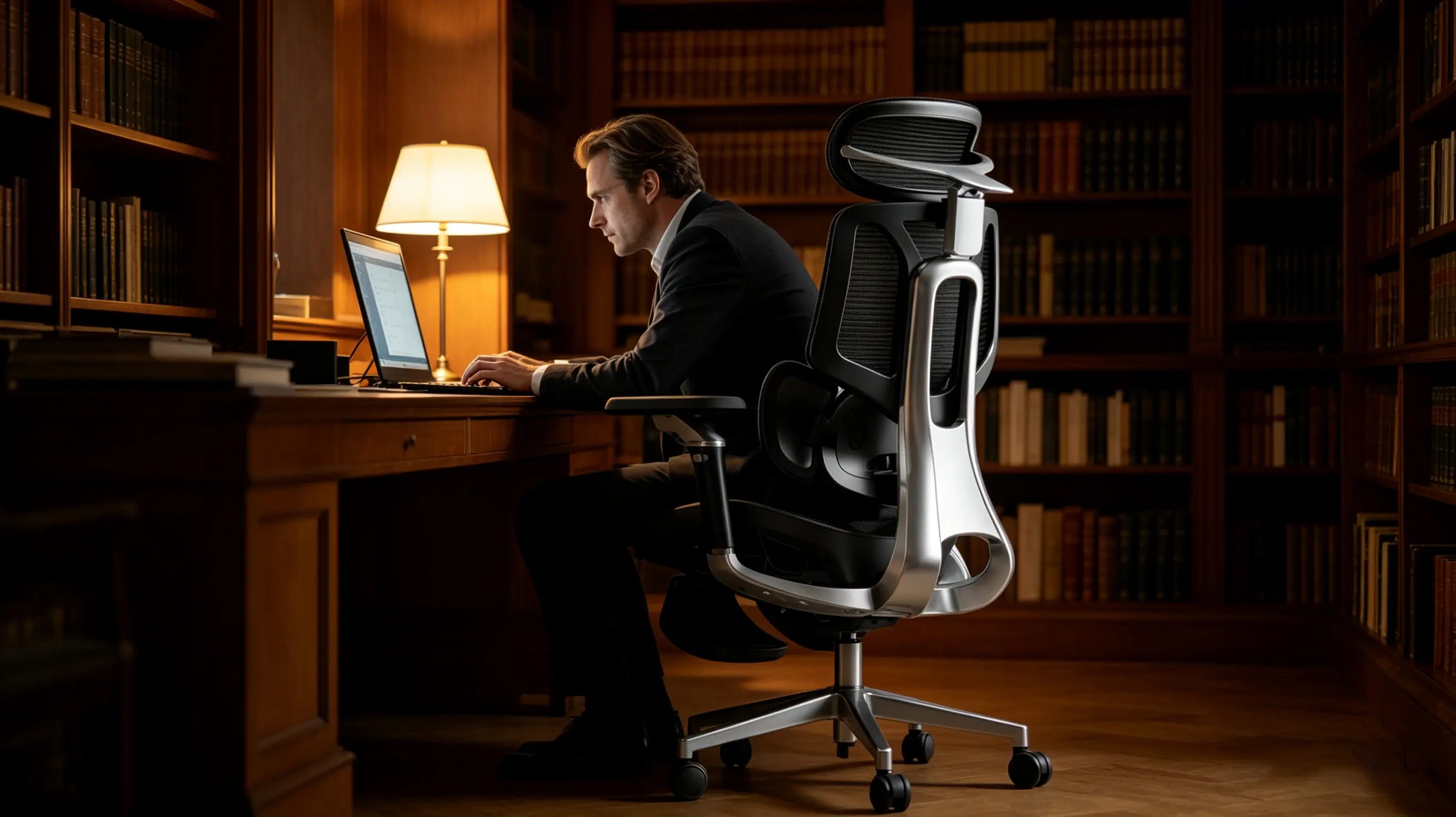 Vollständige Ansicht des Ergo Select als idealer ergonomischer Bürostuhl für langes Sitzen.