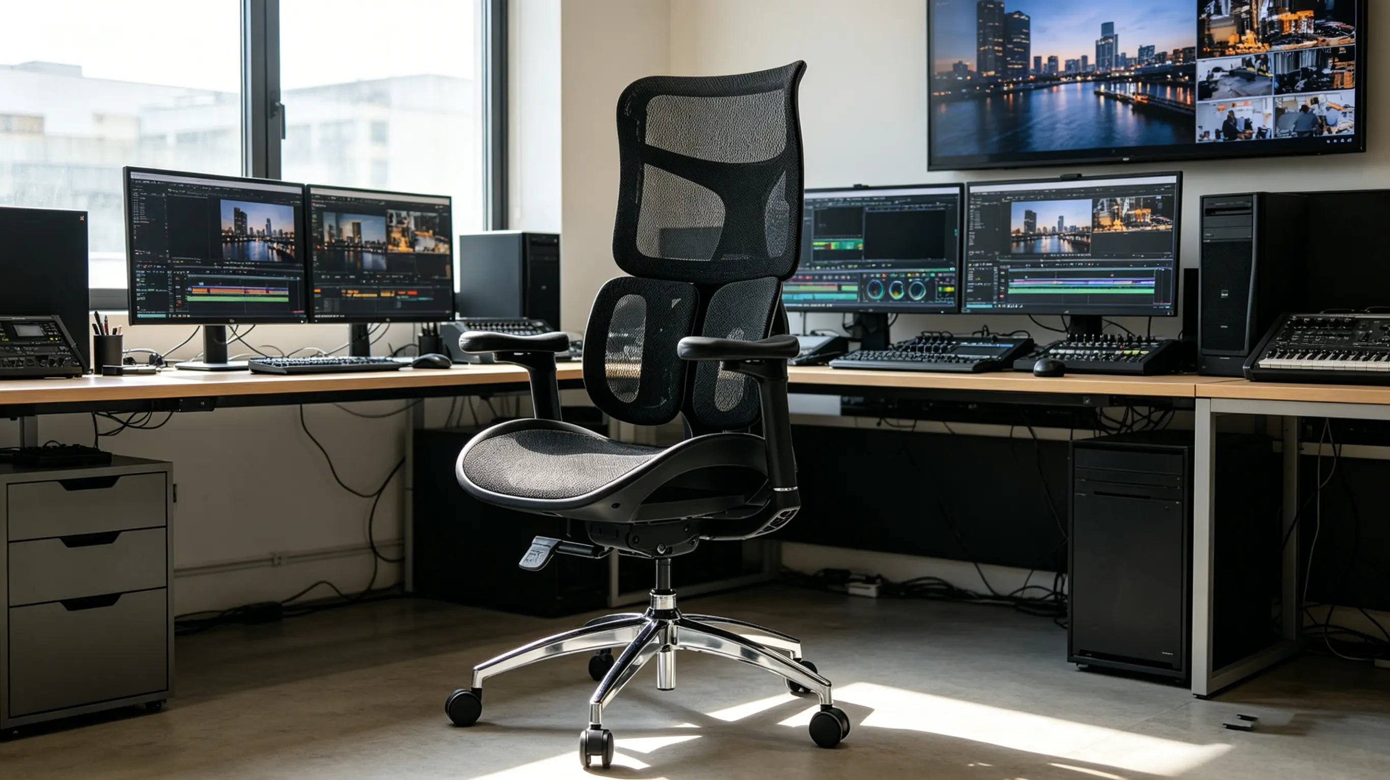 Rear view of the signature bionic backrest system of the ergonomic office chair for back pain by Ergo Select.