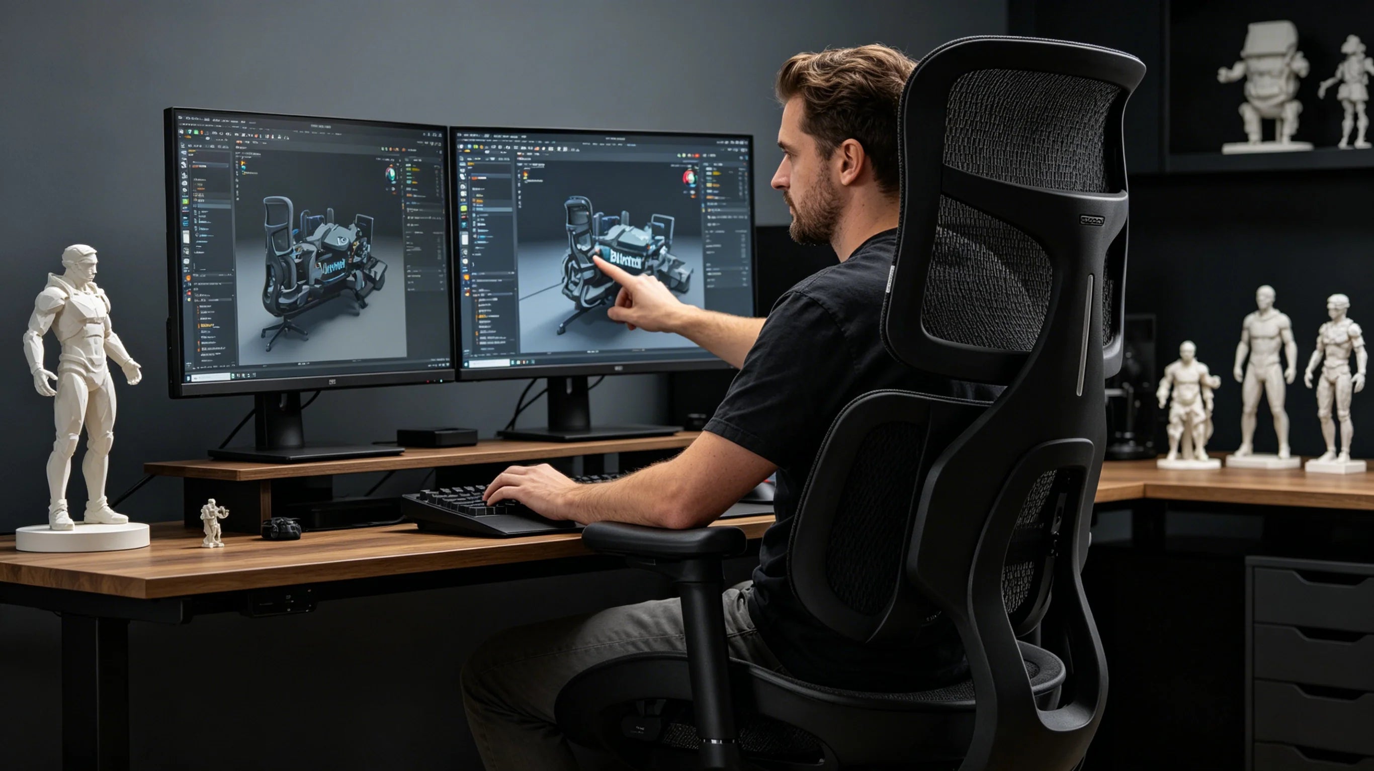 Rear view showing the bionic dual-wing support system of the Ergo Select best computer chair.