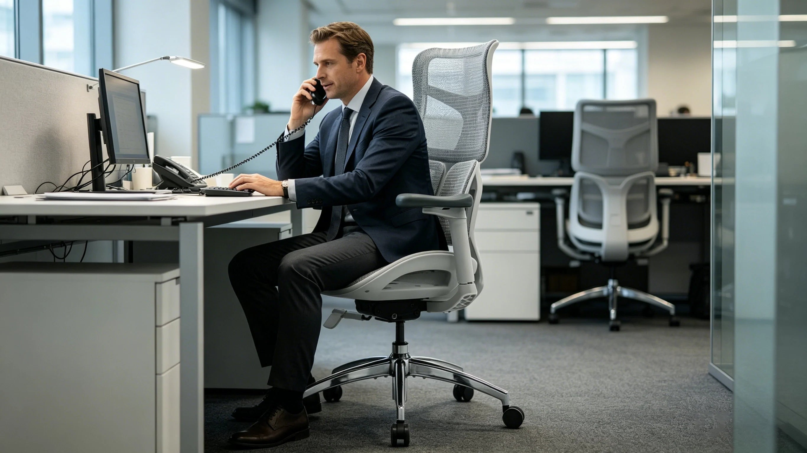 Close-up of the bionic dual-wing support on the ergonomic chair for back pain providing active lumbar reinforcement.