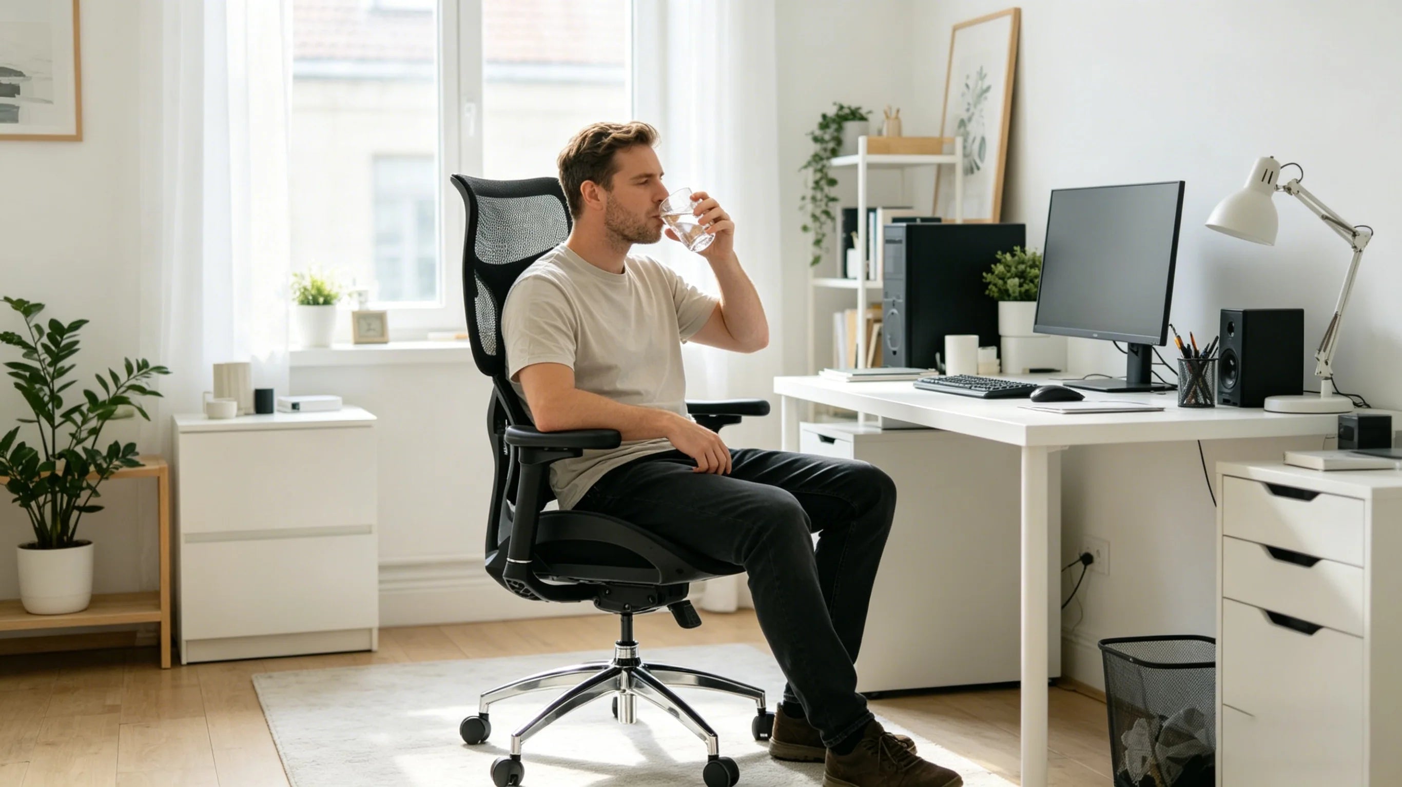 Close-up of the dual-wing bionic support on the ergonomic chair for back pain providing continuous lumbar contact.