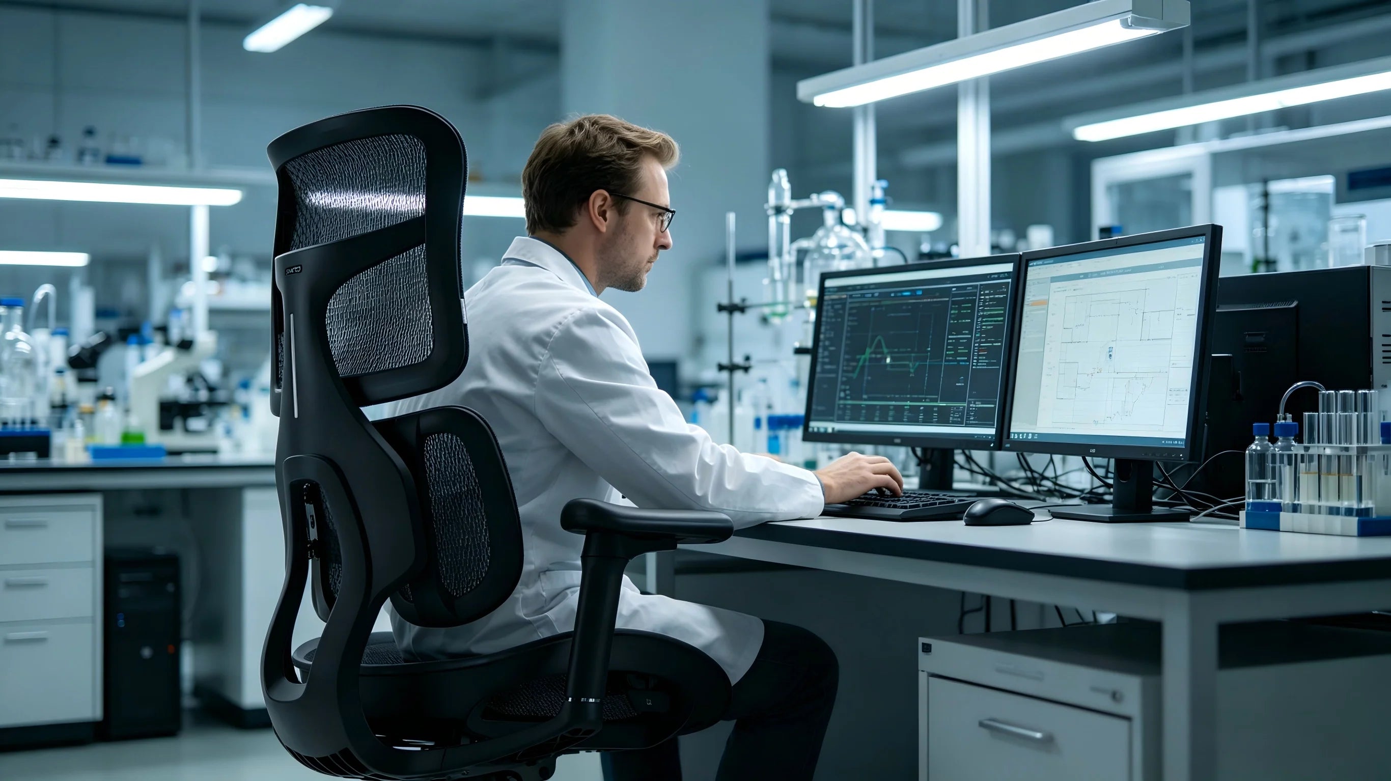 Rear view showing the signature bionic backrest of the best ergonomic office chair by Ergo Select.