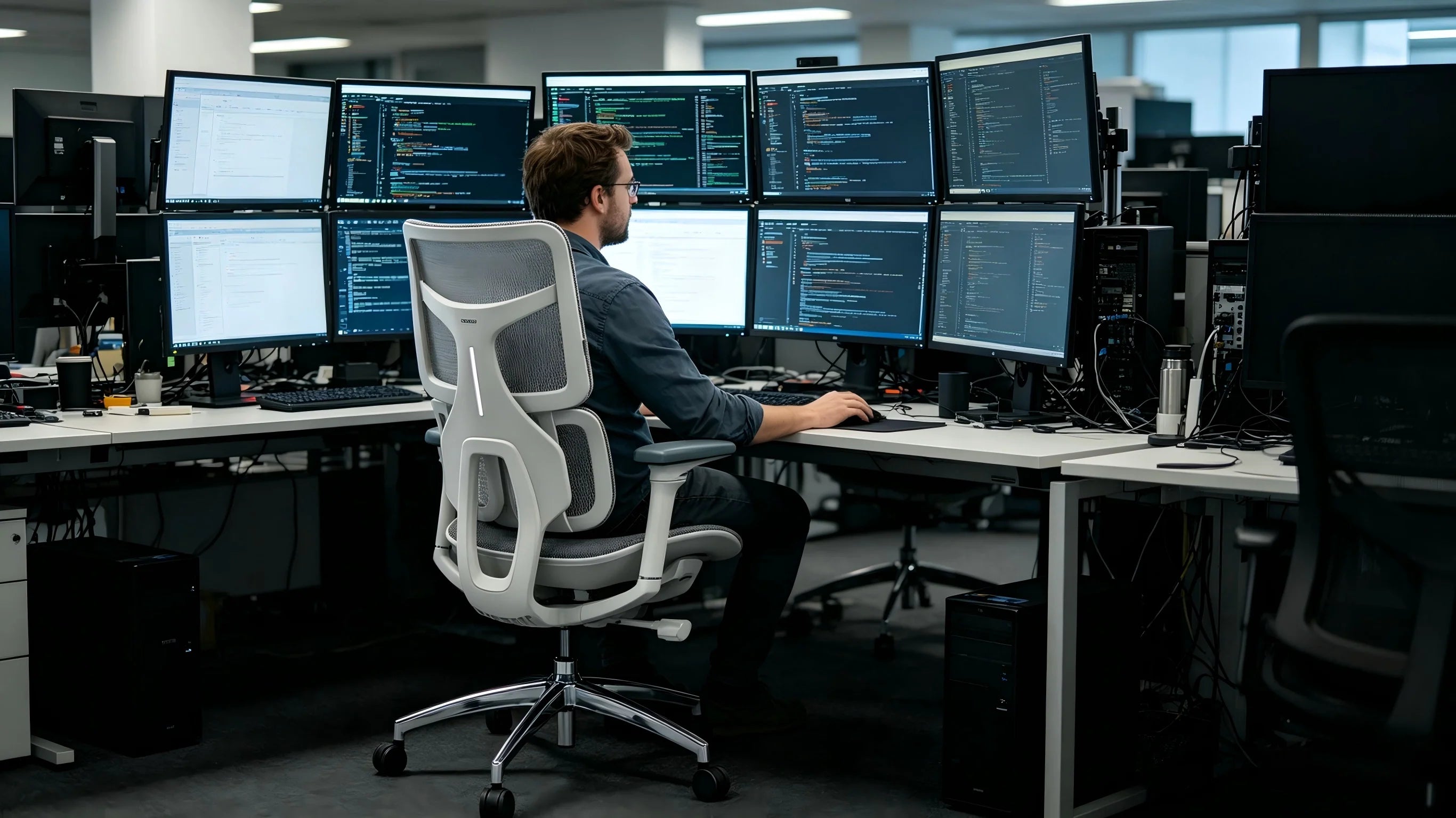 Rear view showing the bionic dual-wing support system of the Ergo Select best desk chair.