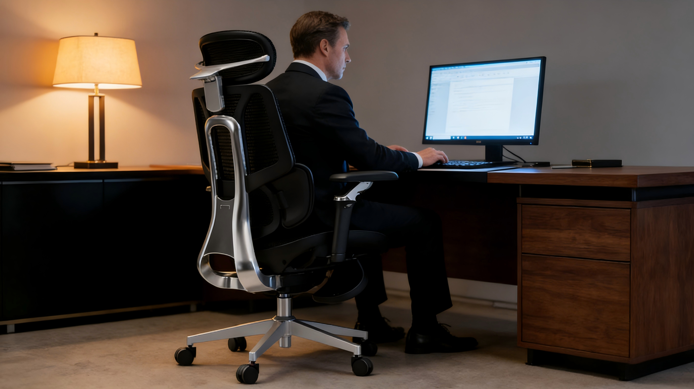 Bionic S-shaped lumbar support on a premium office chair