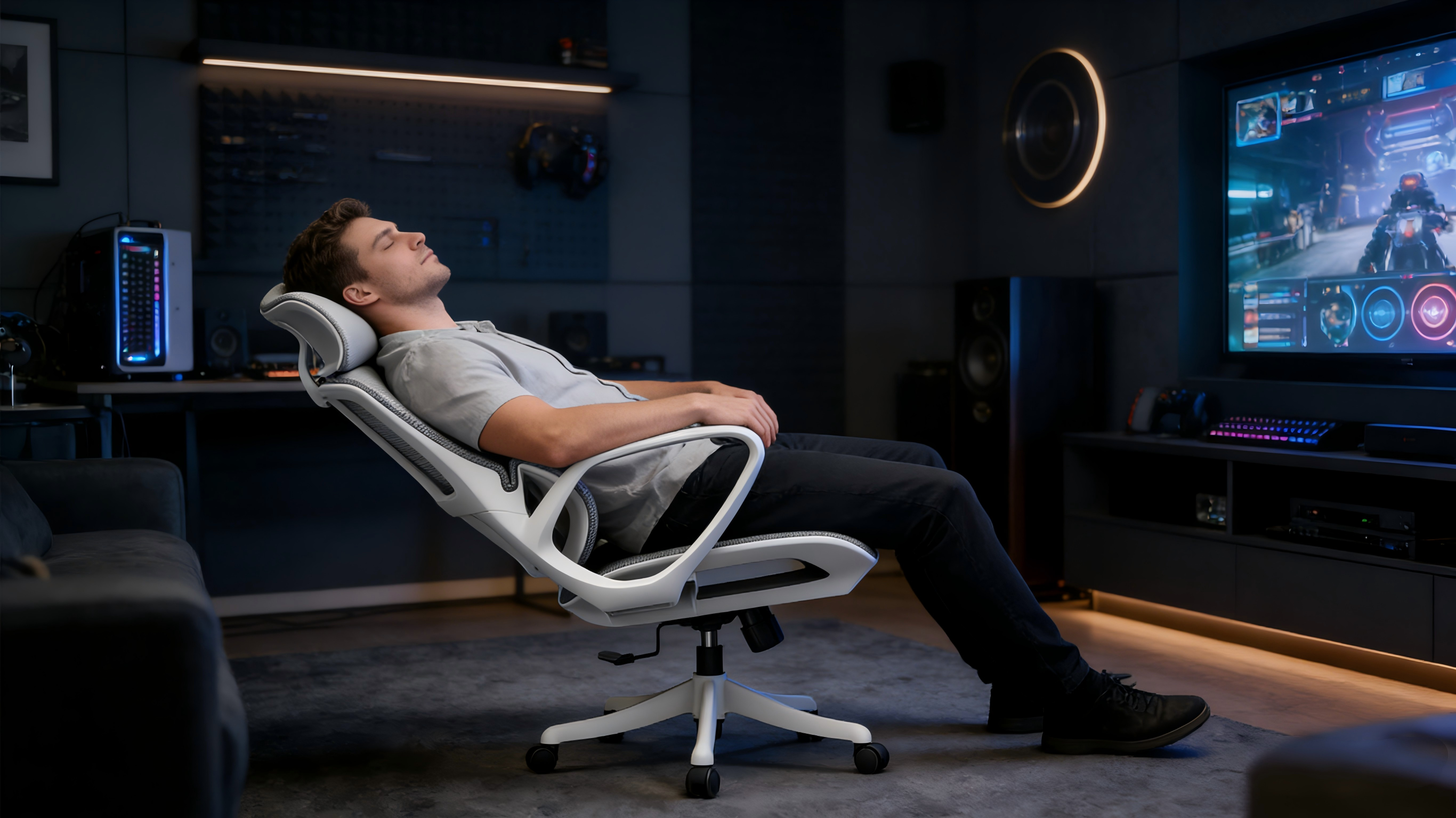 High-tenacity breathable mesh cooling technology of an aesthetic gaming armchair