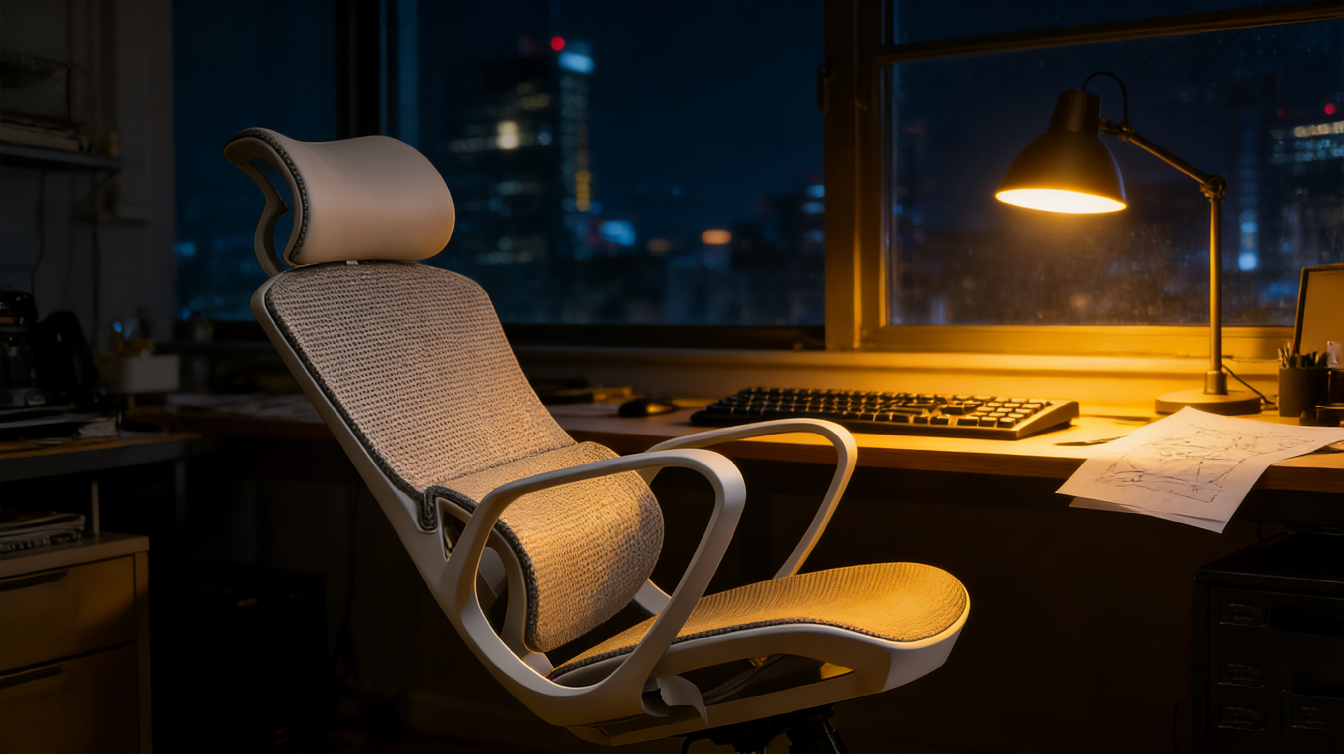 High-tenacity translucent mesh detail on an aesthetic chair office ergonomic