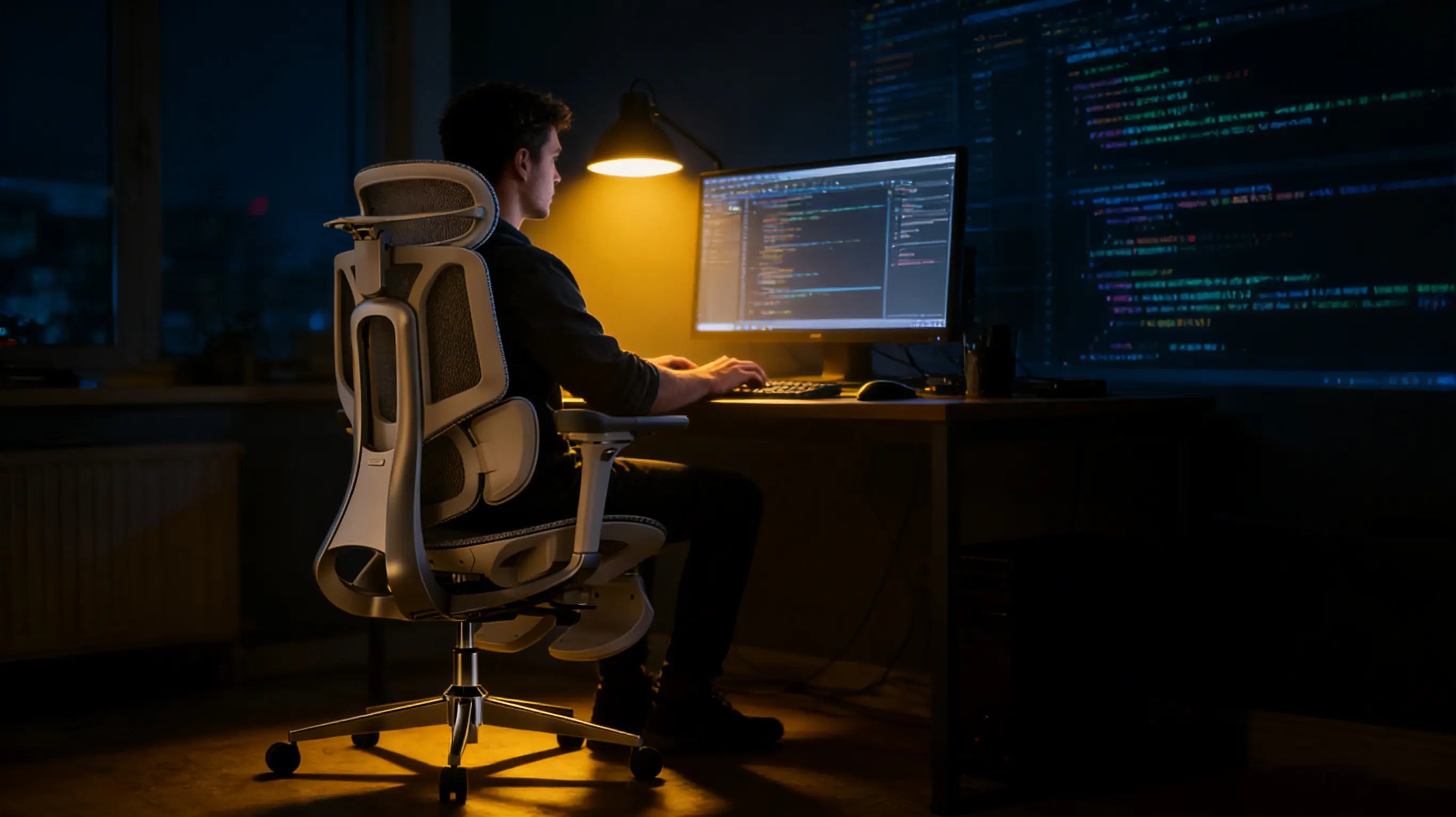 Die optimale Armhaltung auf einem bürostuhl ergonomie zur Entlastung der Schulterpartie.