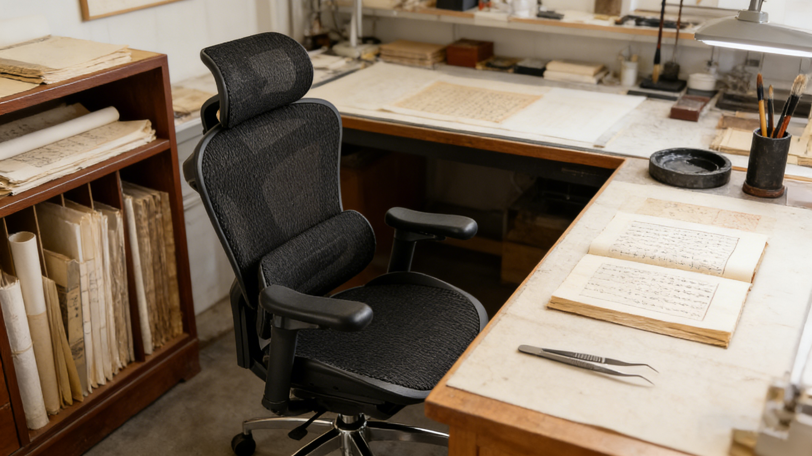 Mobile ergonomic office chairs featuring heavy-duty nylon casters for smooth floor movement.