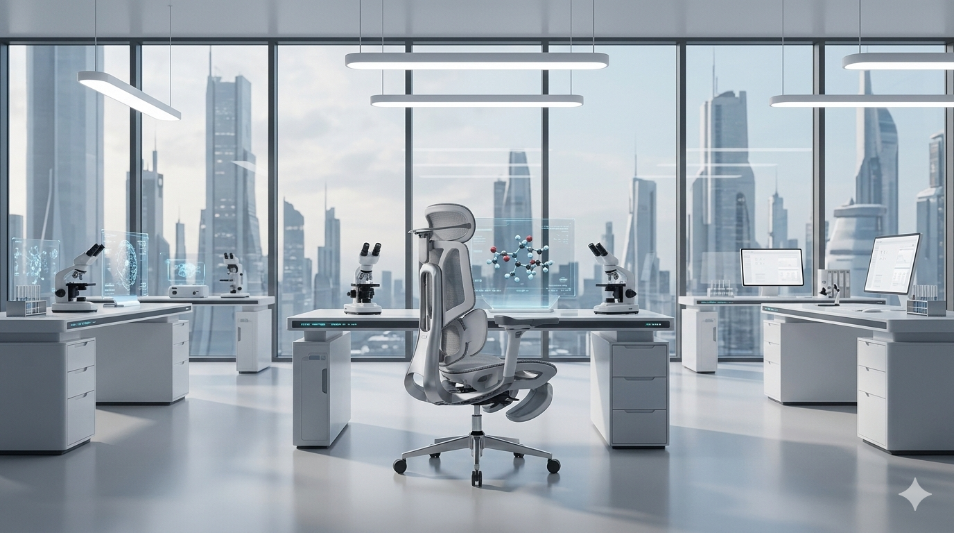 Comfortable desk chair with breathable mesh back and dynamic lumbar tracking system.