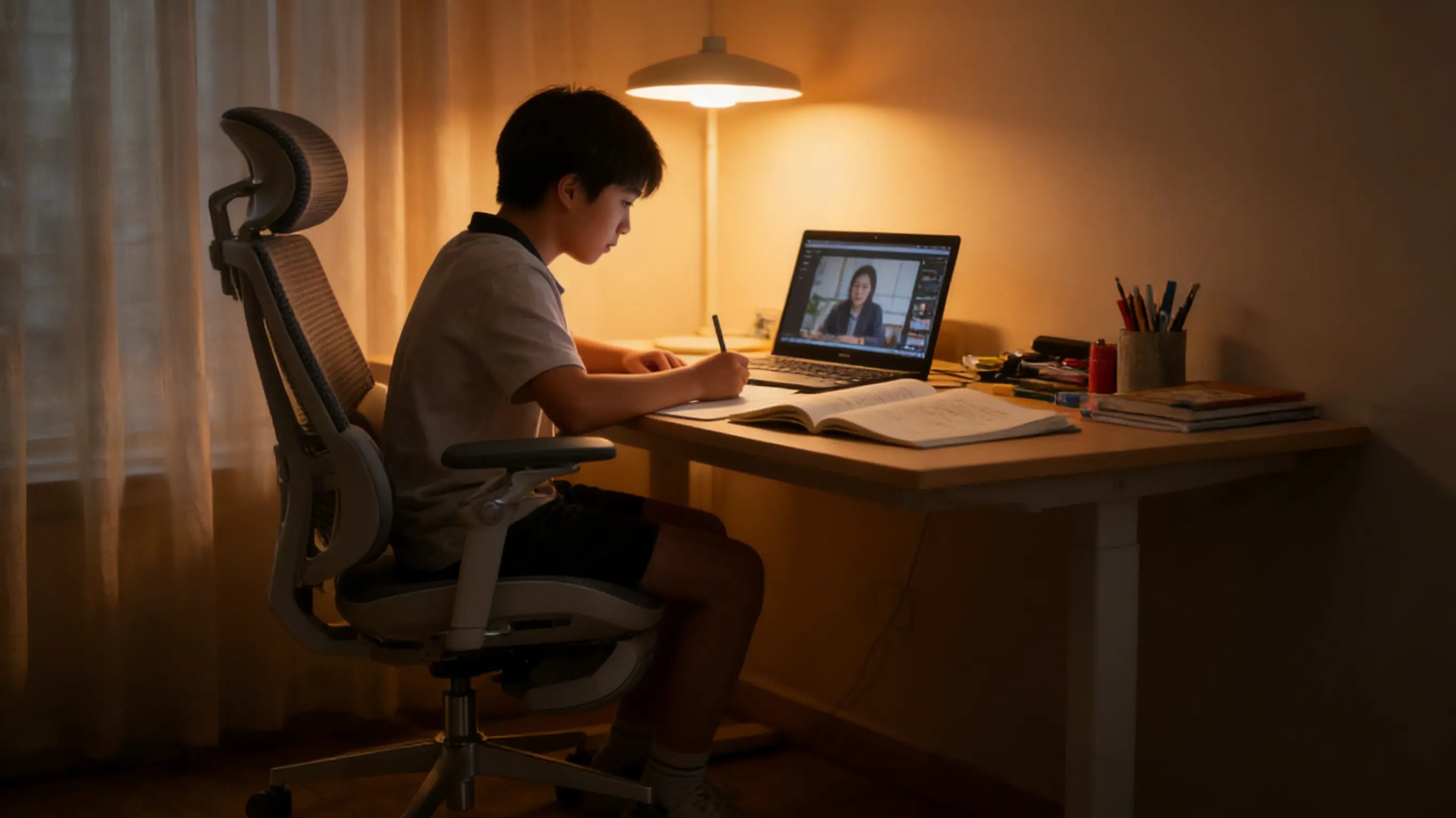 The Ergo Select study chair ergonomic version, space-saving and ideal for home office or student environments.