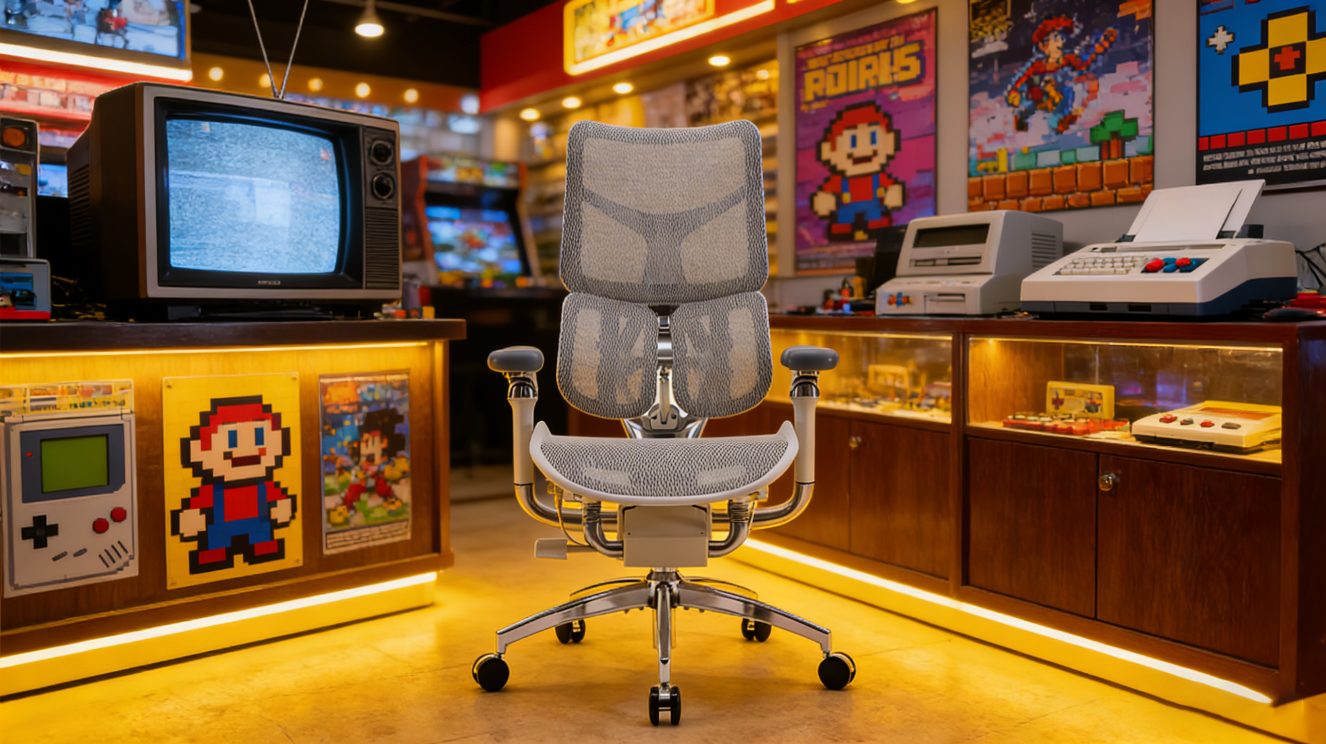Inward-tilting 6D armrests on a professional gaming armchair