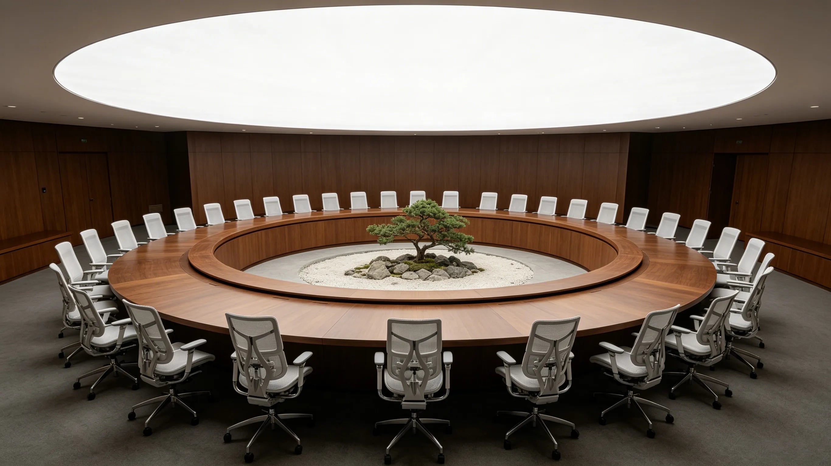 A premium legal compliance office showing the best ergo office chair behind a large glass executive desk under sophisticated warm architectural lighting.