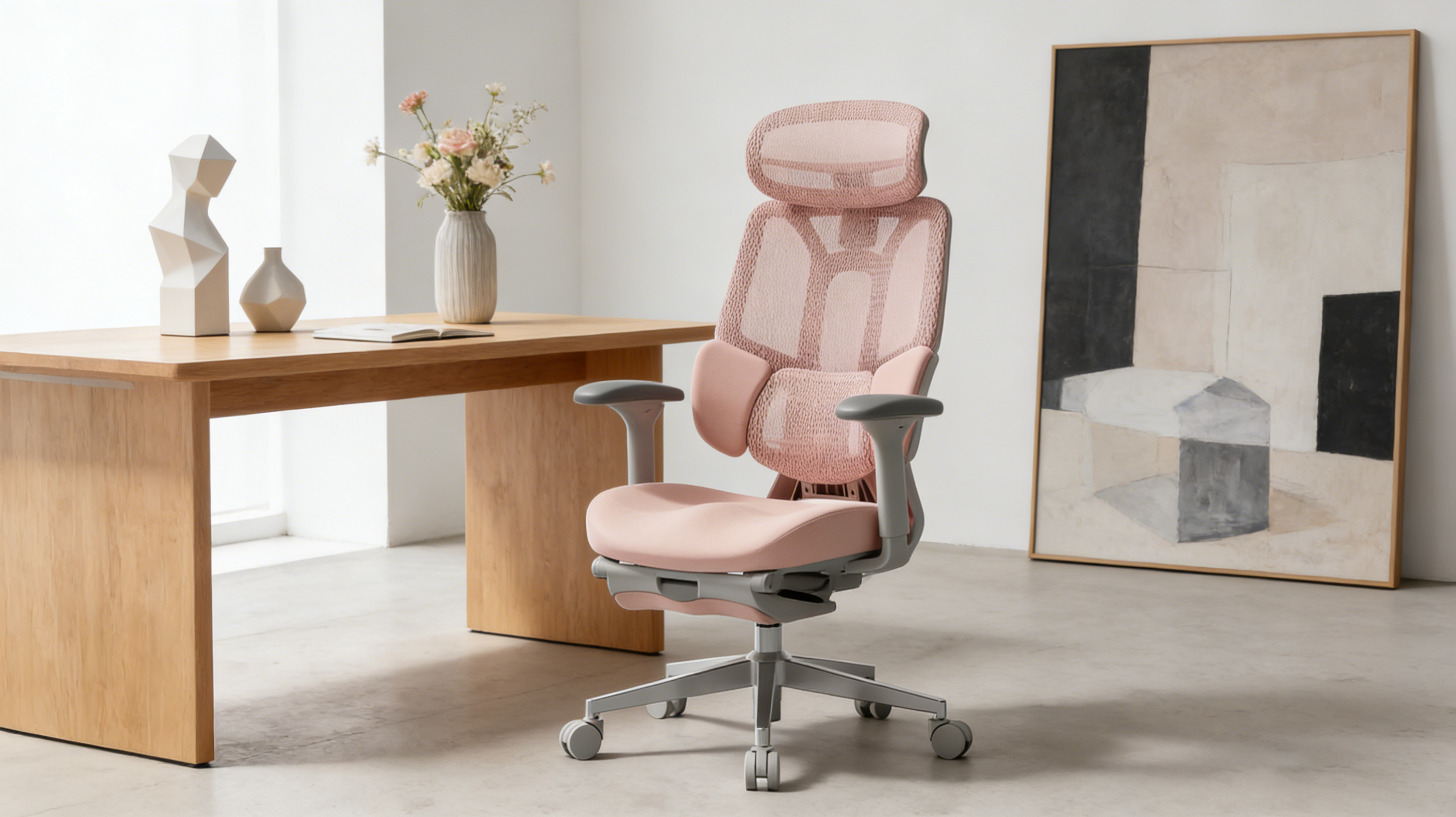 Pink ergonomic officechair in a professional digital artist studio