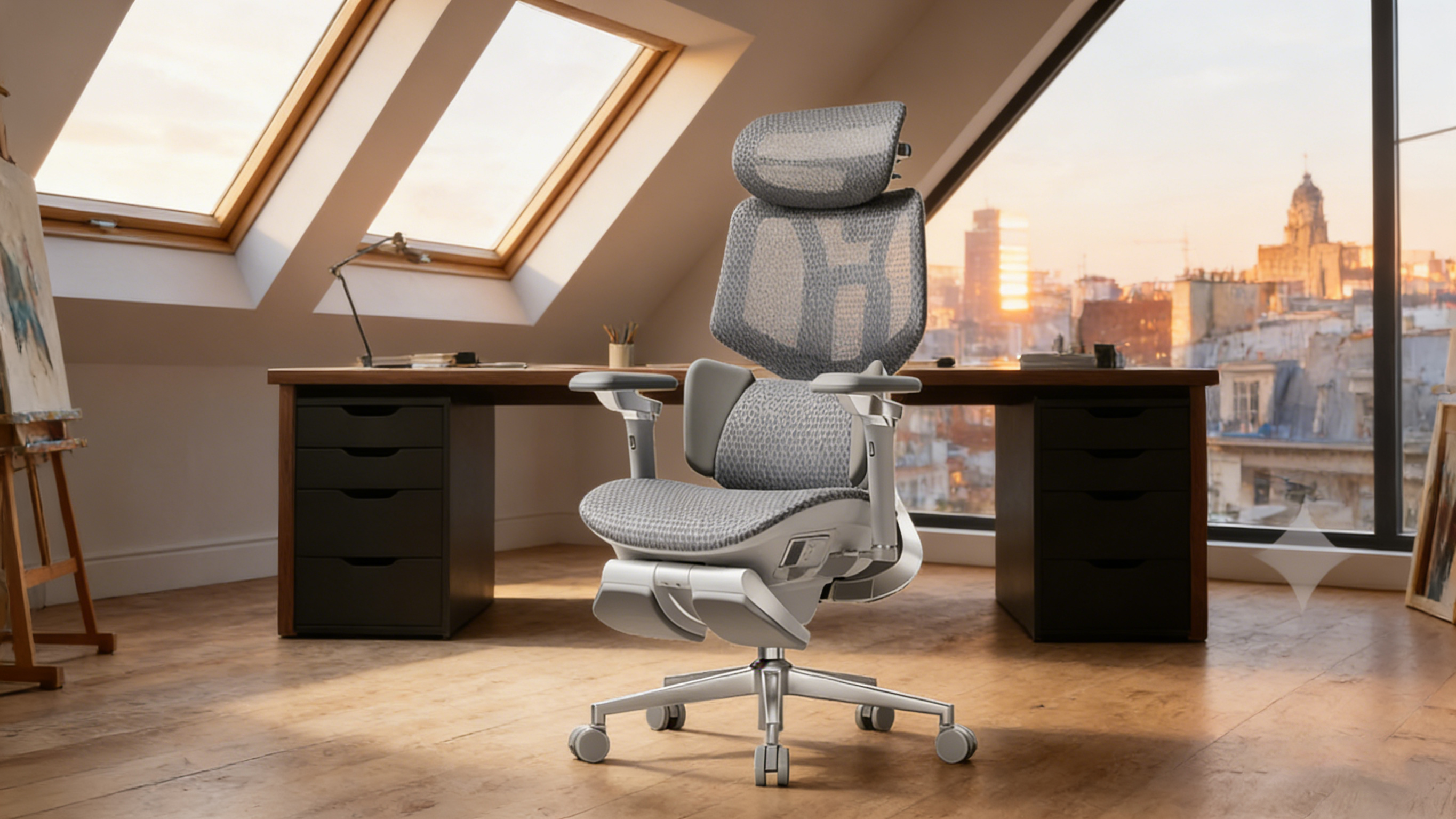 Modern office desk chair ergonomic design with a multi-position tilt-lock mechanism.