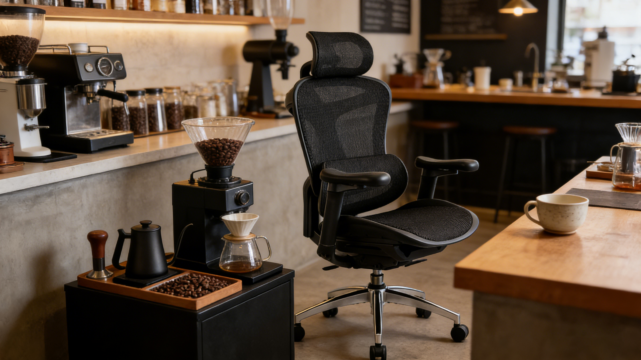 Ergometric office chair including a detachable lumbar pillow for extra lower back padding.