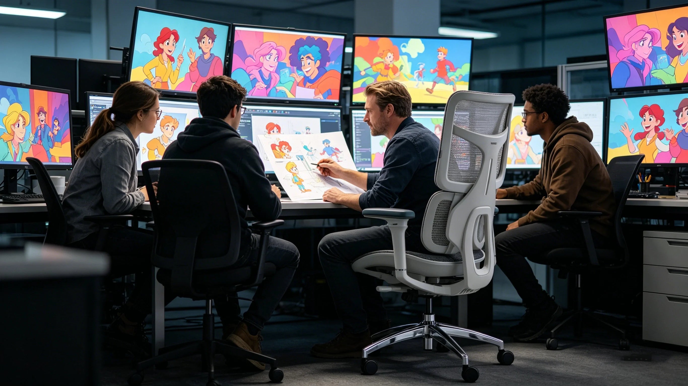 Close-up of the 4D armrests on the best desk chair providing shoulder relief for a digital artist.