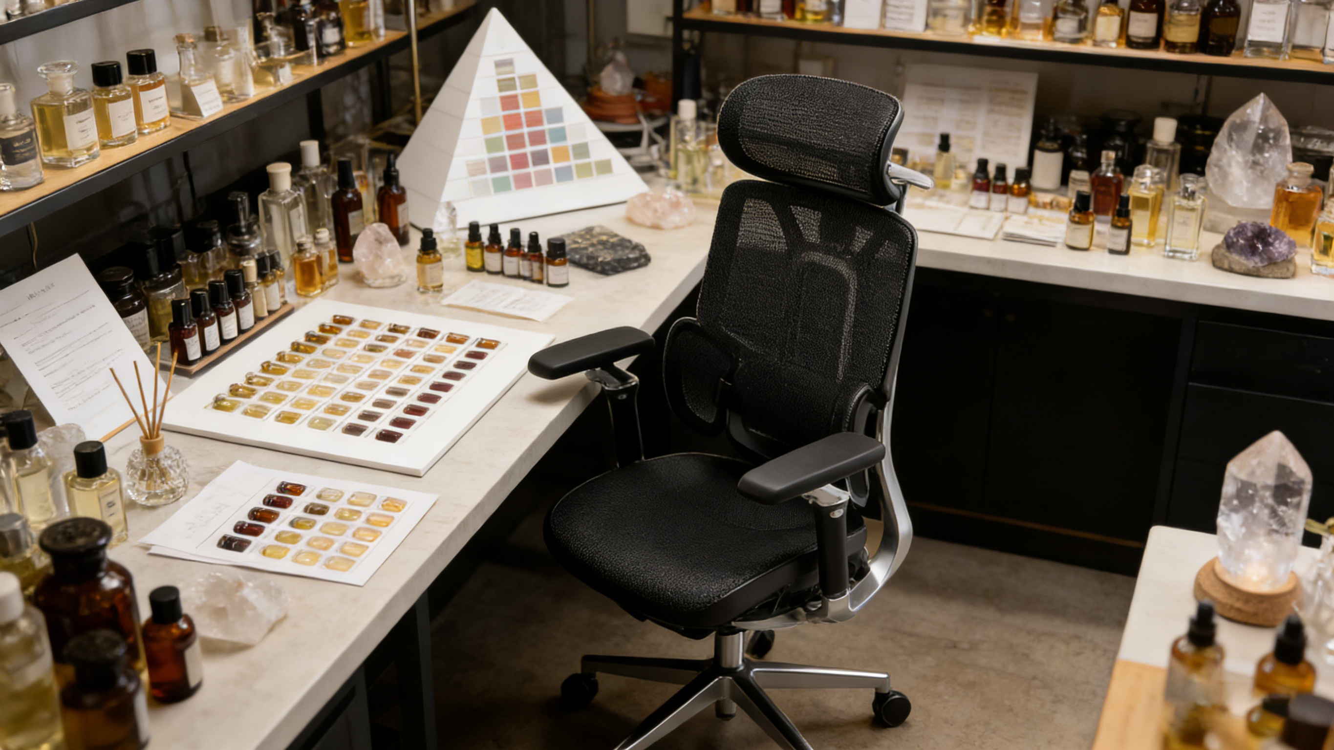 Ergonomic gaming chair with a racing-style bucket seat and extra neck padding.