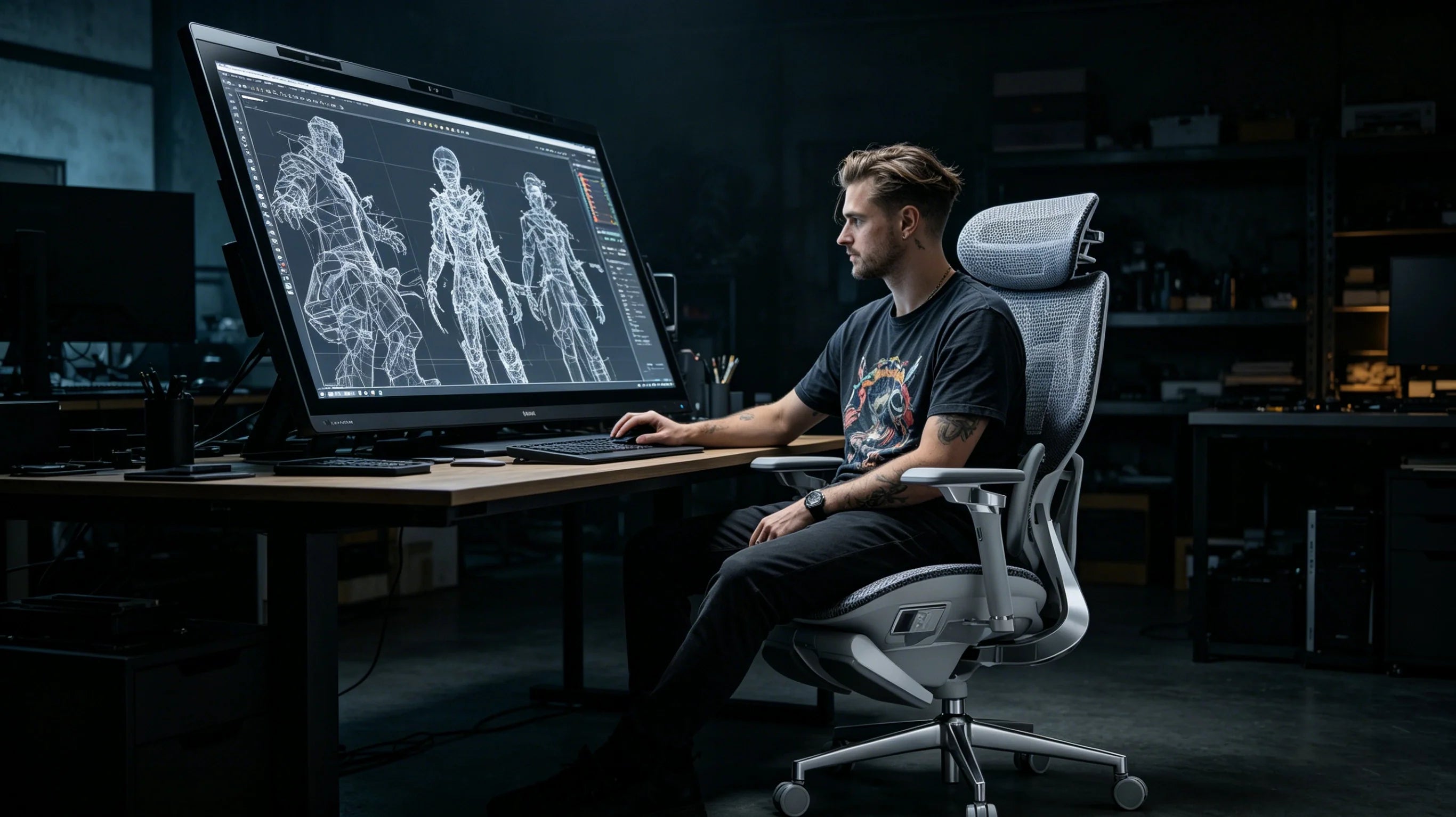 Das optimale Rig: Der AI 720 als ergonomischer Bürostuhl für 3D-Animatoren.