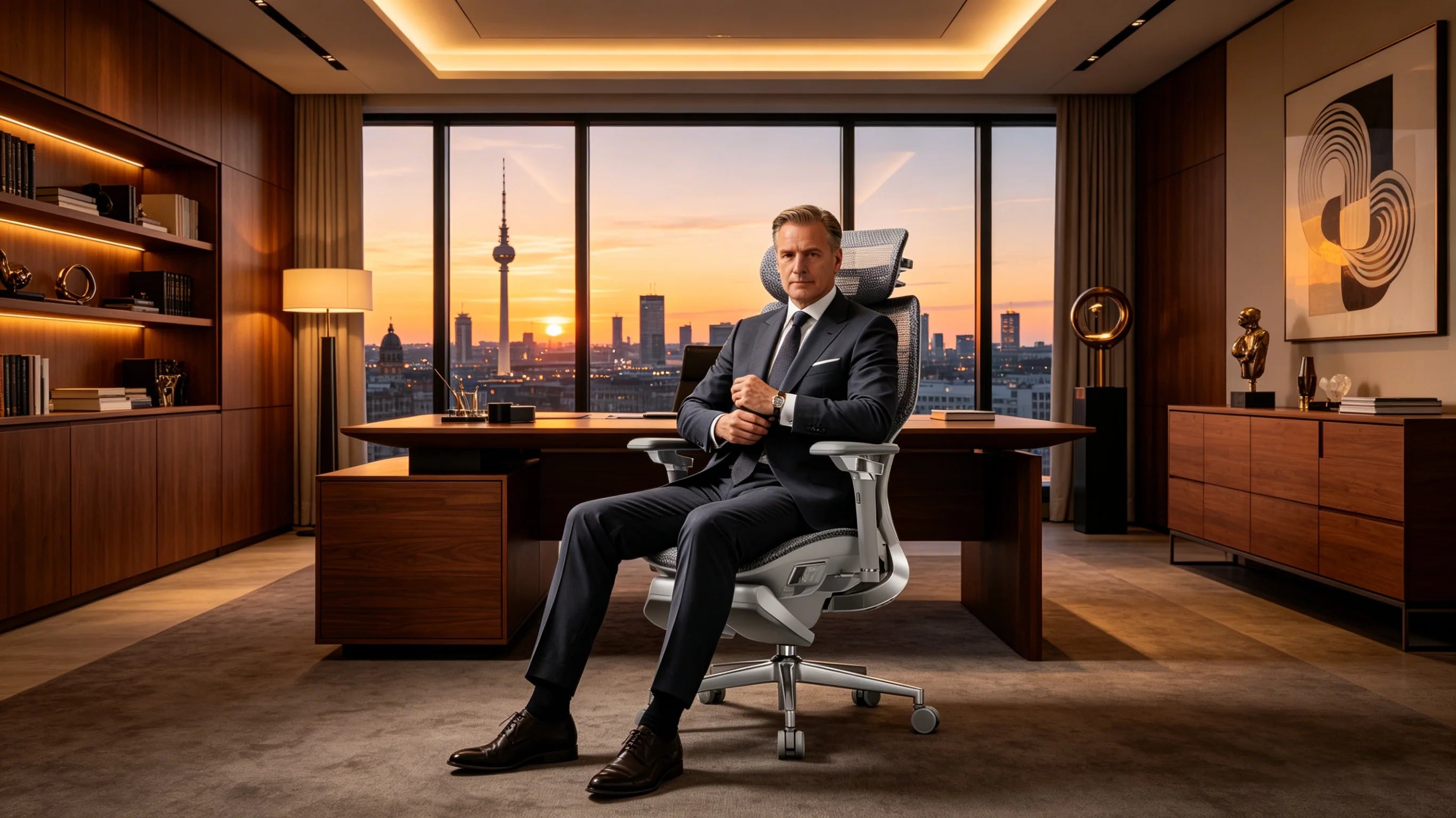 Erstklassiges Design und poliertes Aluminium beim ergonomischer Bürostuhl Leder.