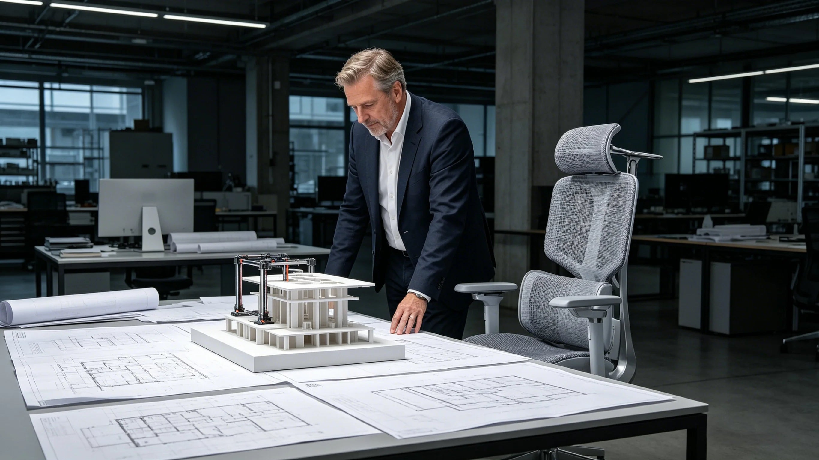 Hochwertige Aluminium-Statik und modernes Design beim Schreibtischstuhl.