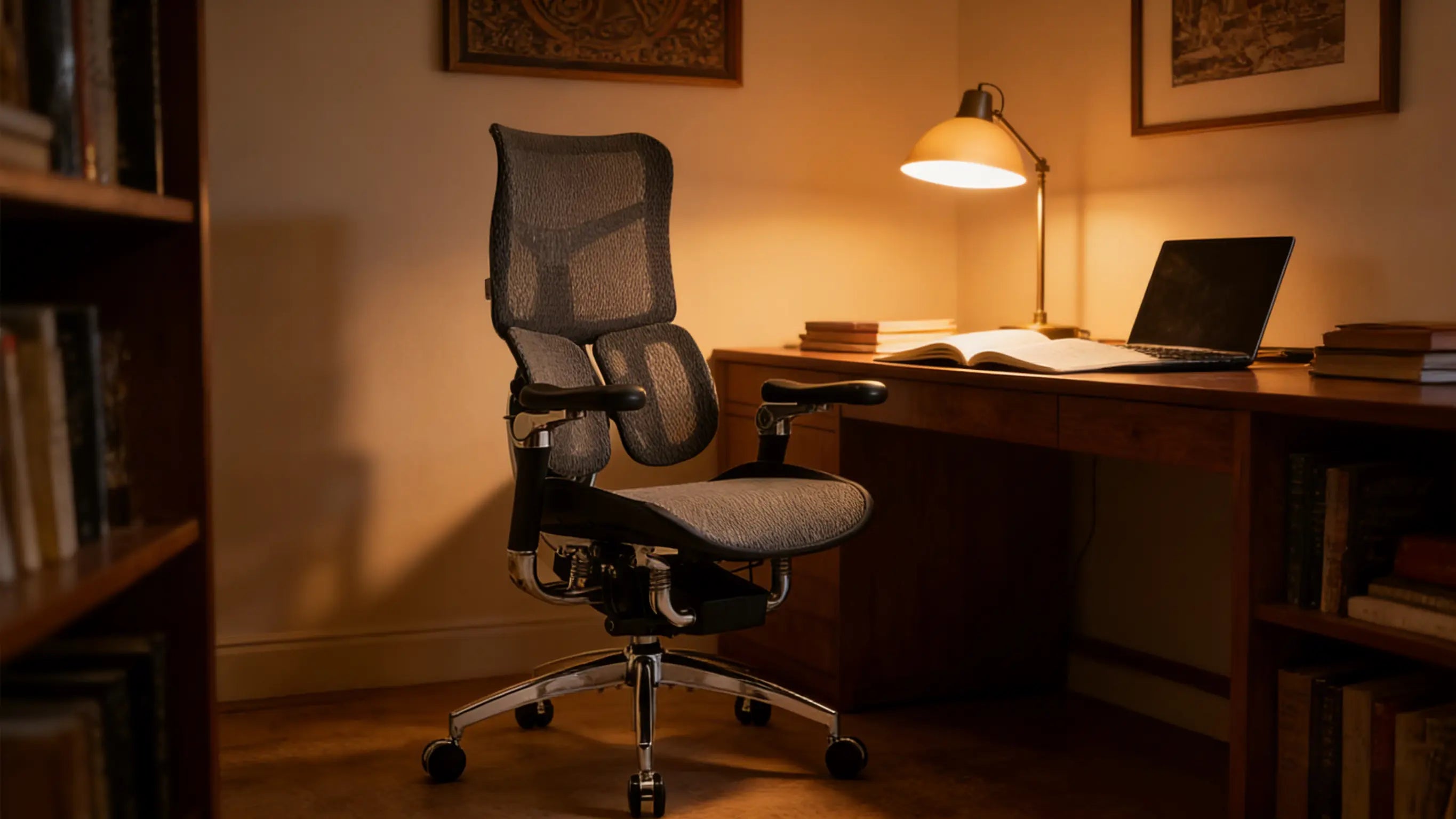 Executive chair desk ergonomics Pro series by Ergo Select with high-back support.