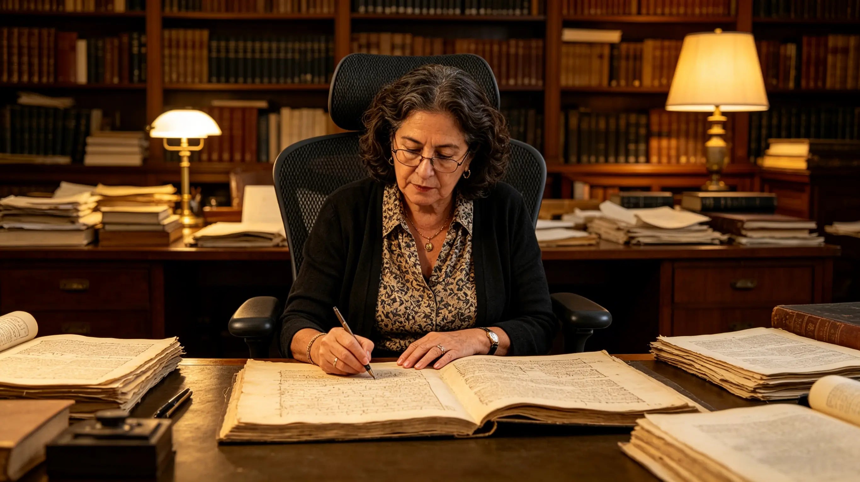 Silvia translating ancient manuscripts while sitting on the best ergonomic chairs from Ergo Select in her Barcelona study