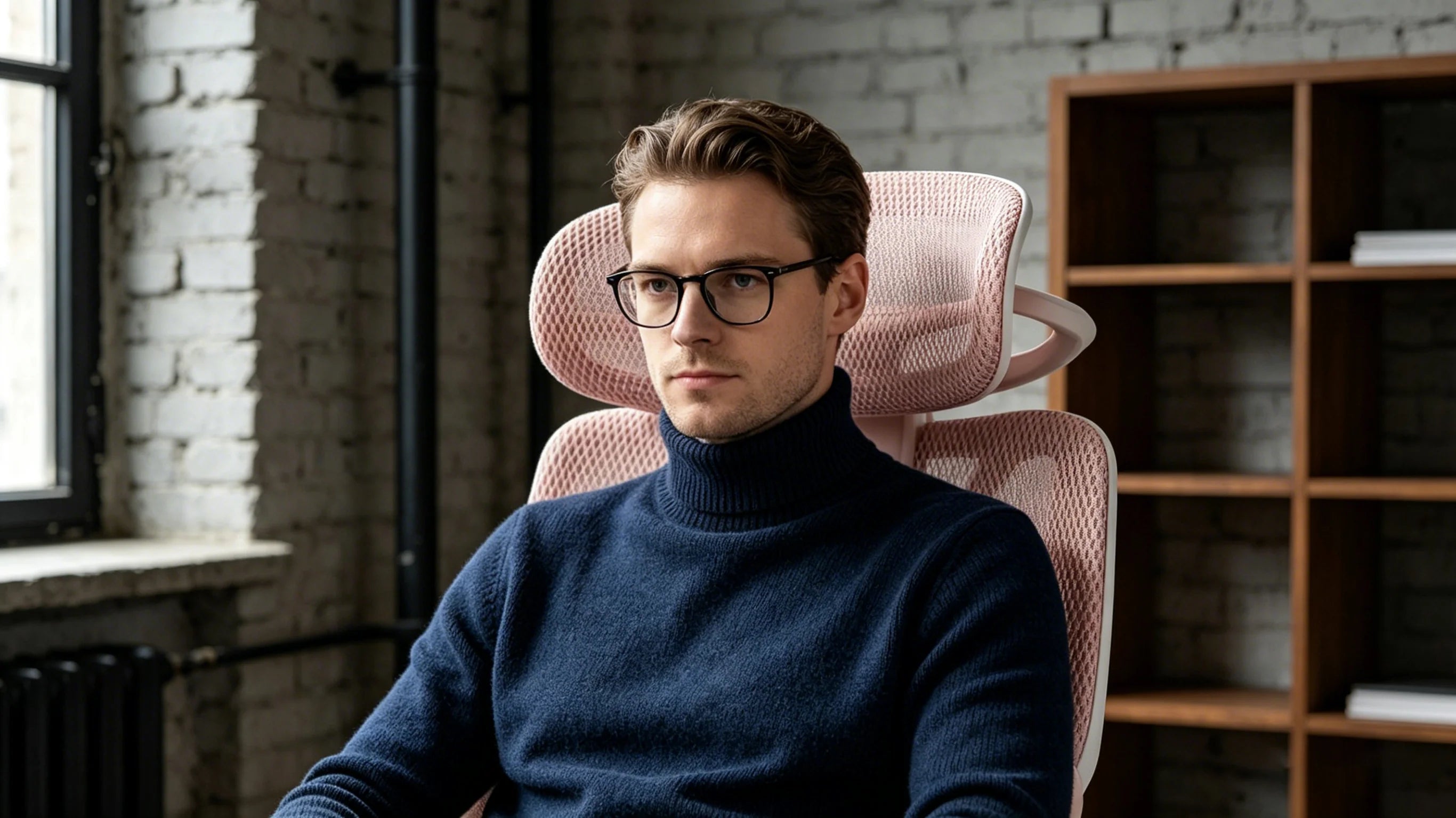 Lukas writing at his desk in Berlin using an [ergonomic chair for back pain].