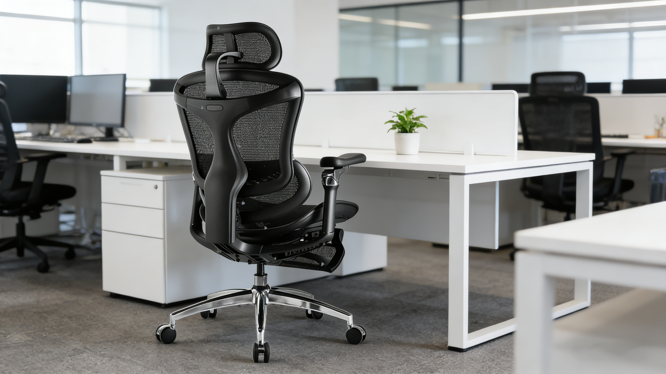 Ergonomic backrest profile of a professional office chair