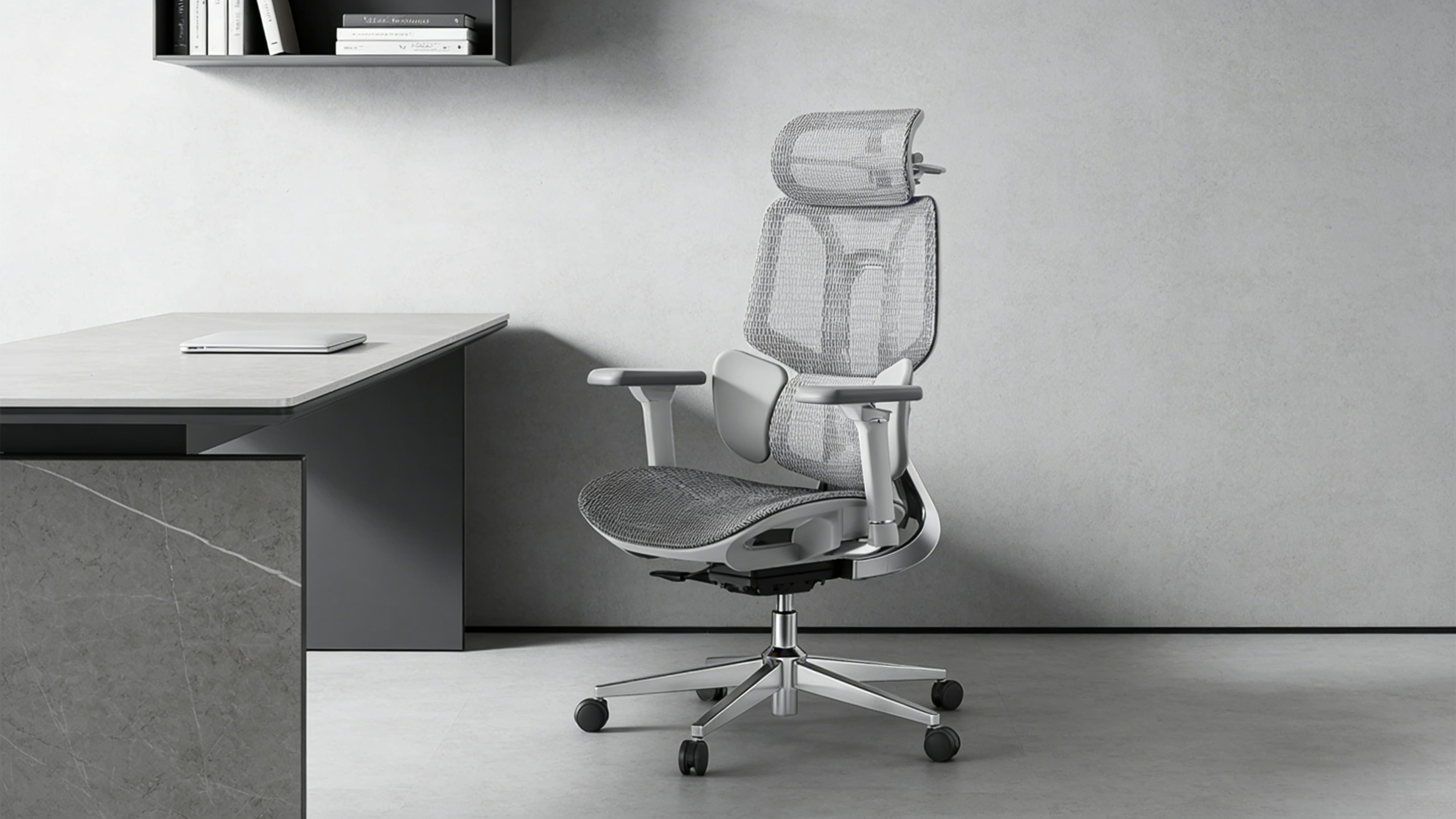 Modern office desk chair ergonomic design with a multi-position tilt-lock mechanism.