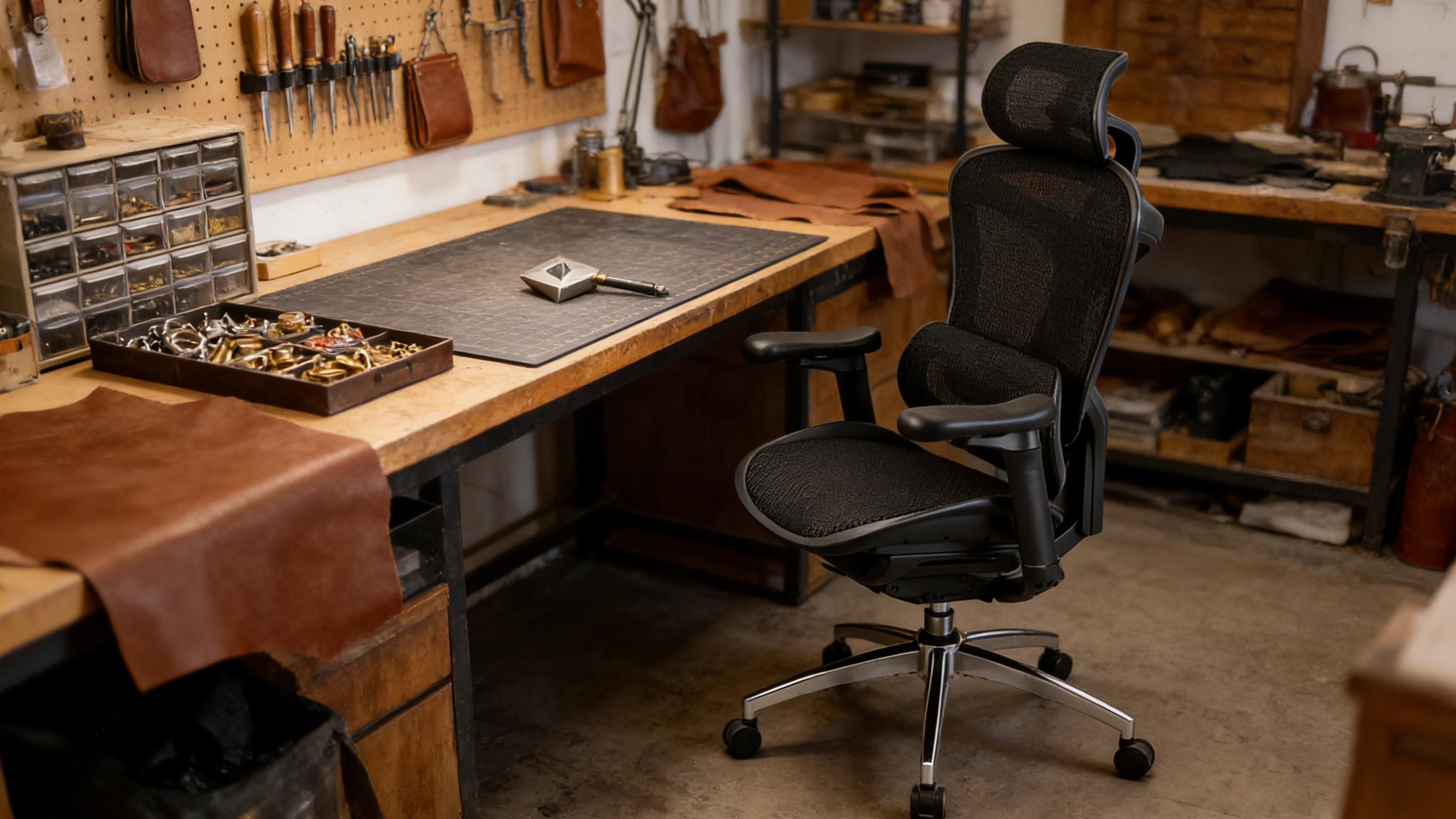 Compact desk chairs ergonomic design with flip-up arms to fit under standard desks.
