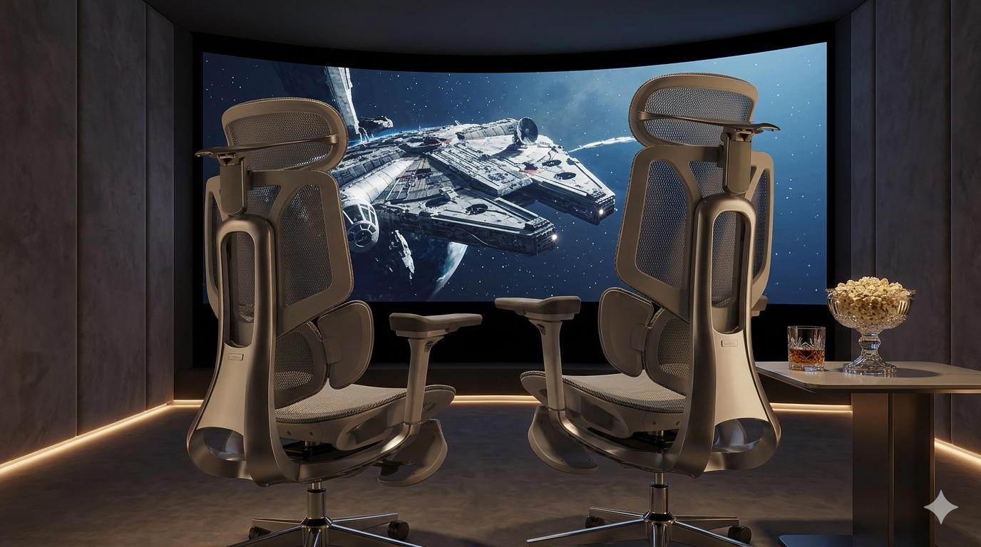 Ergonomicoffice chair with a heavy-duty nylon swivel base and smooth-rolling mute casters.