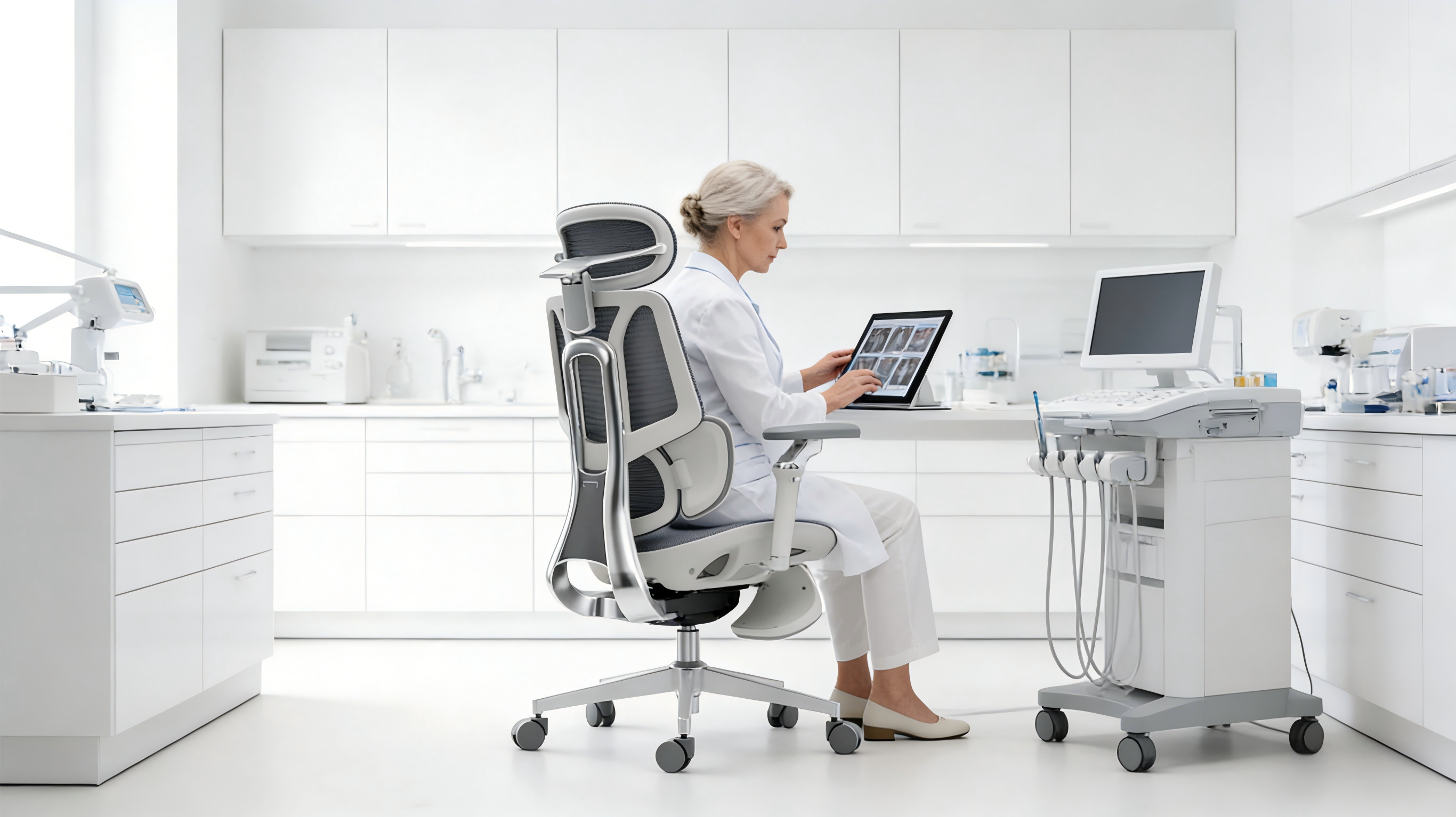High-tenacity breathable mesh on a professional ergometric office chair