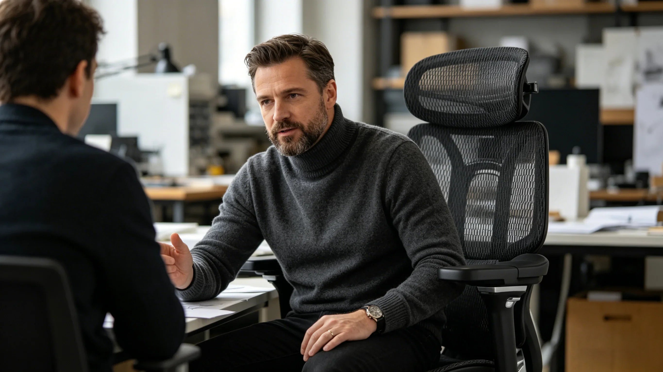 A professional European designer analyzing the modular [**lower back support for desk chair**] system.