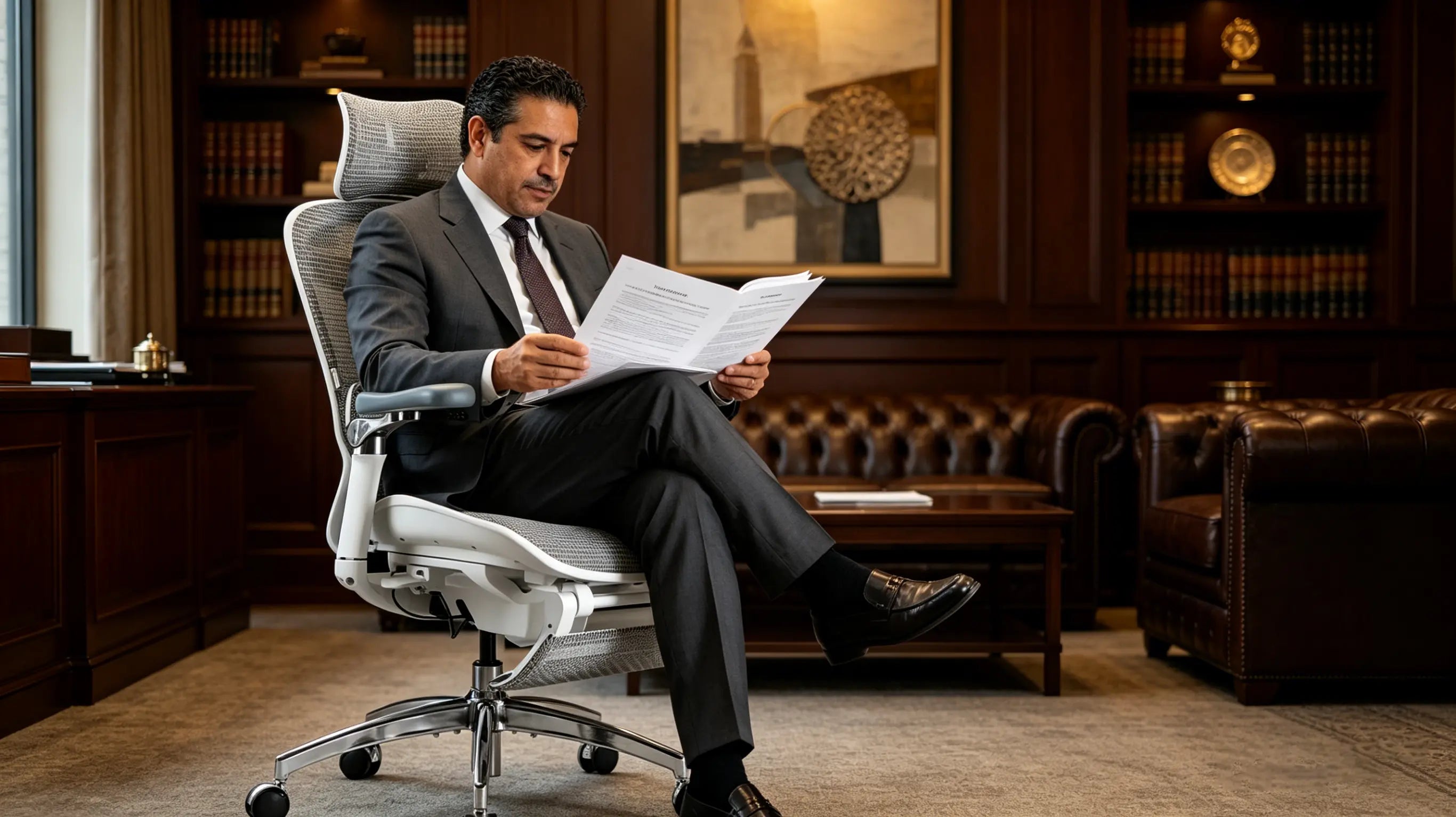 Estética profesional y sobria de la malla de alta densidad en una silla oficina ergonomica para consultores de alto nivel.