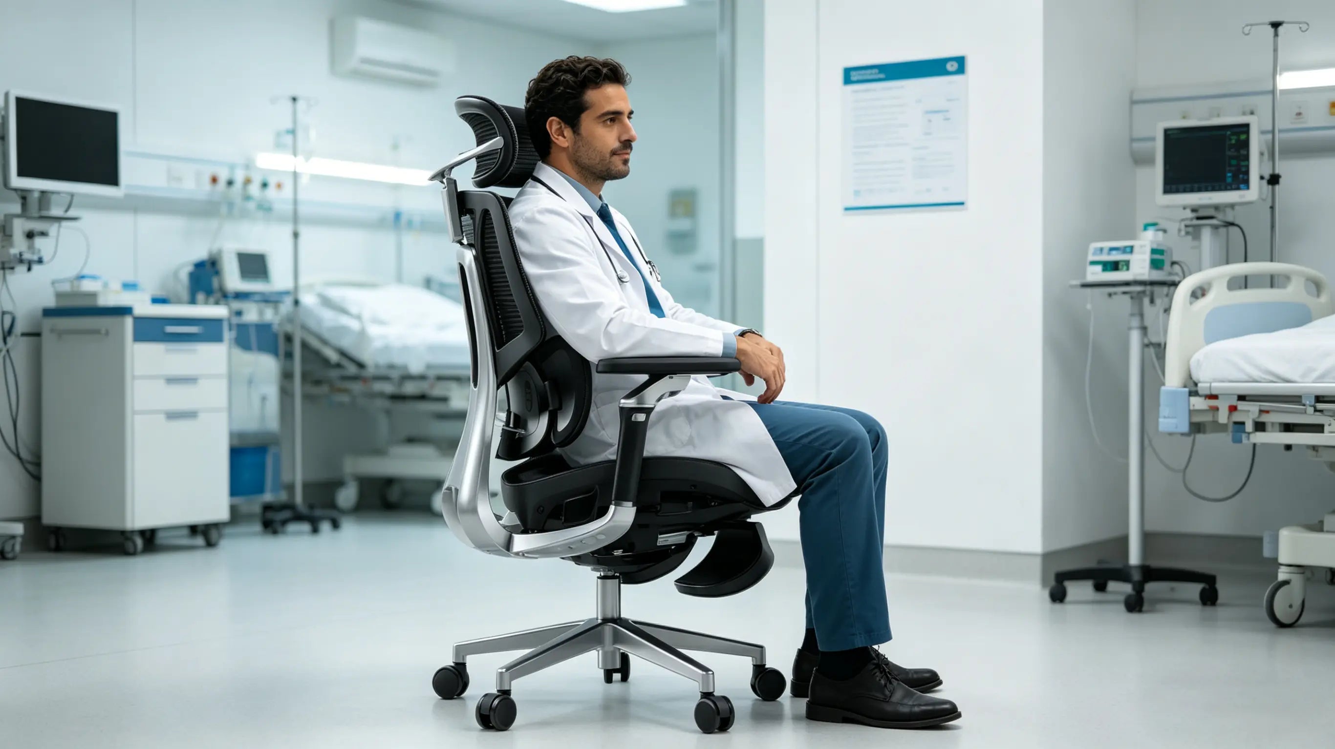 Posición de descanso en la silla ergonomica despacho para momentos de reflexión profunda.