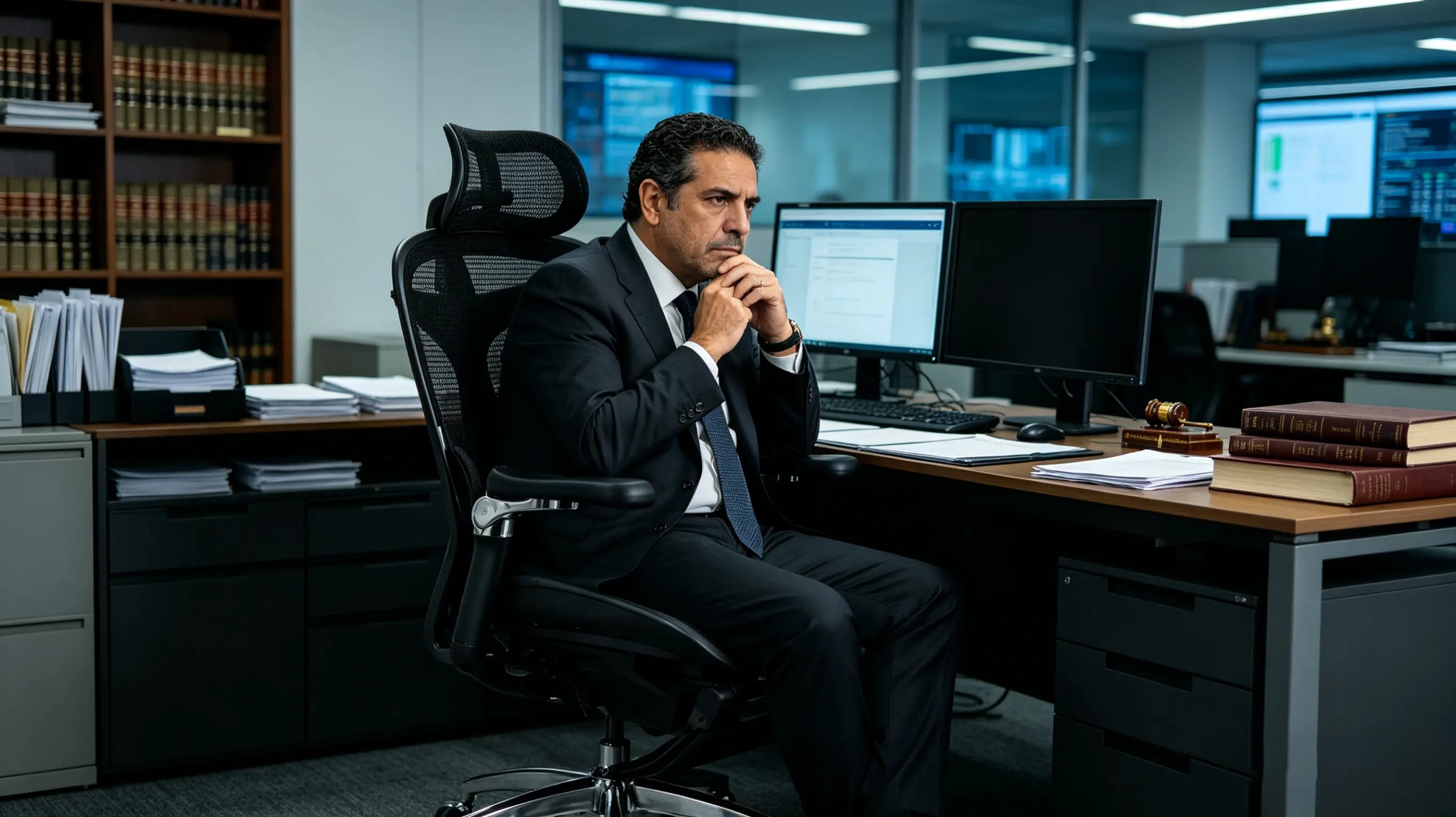 Javier en su despacho de abogados en Bilbao con una silla ejecutiva ergonomica Ergo Select