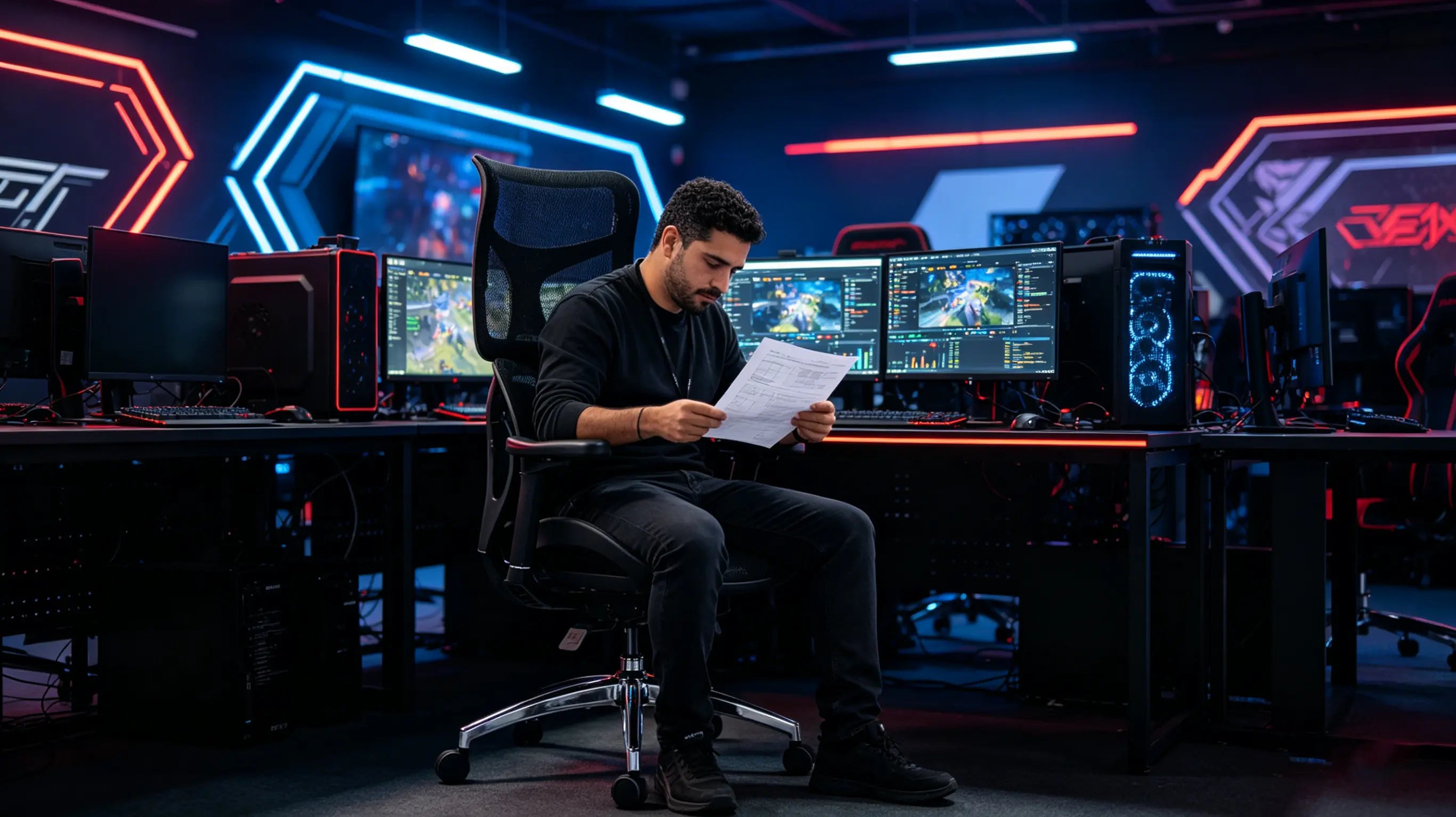 Hugo analizando tácticas de eSports sentado en una de las mejores sillas escritorio de Ergo Select en Zaragoza