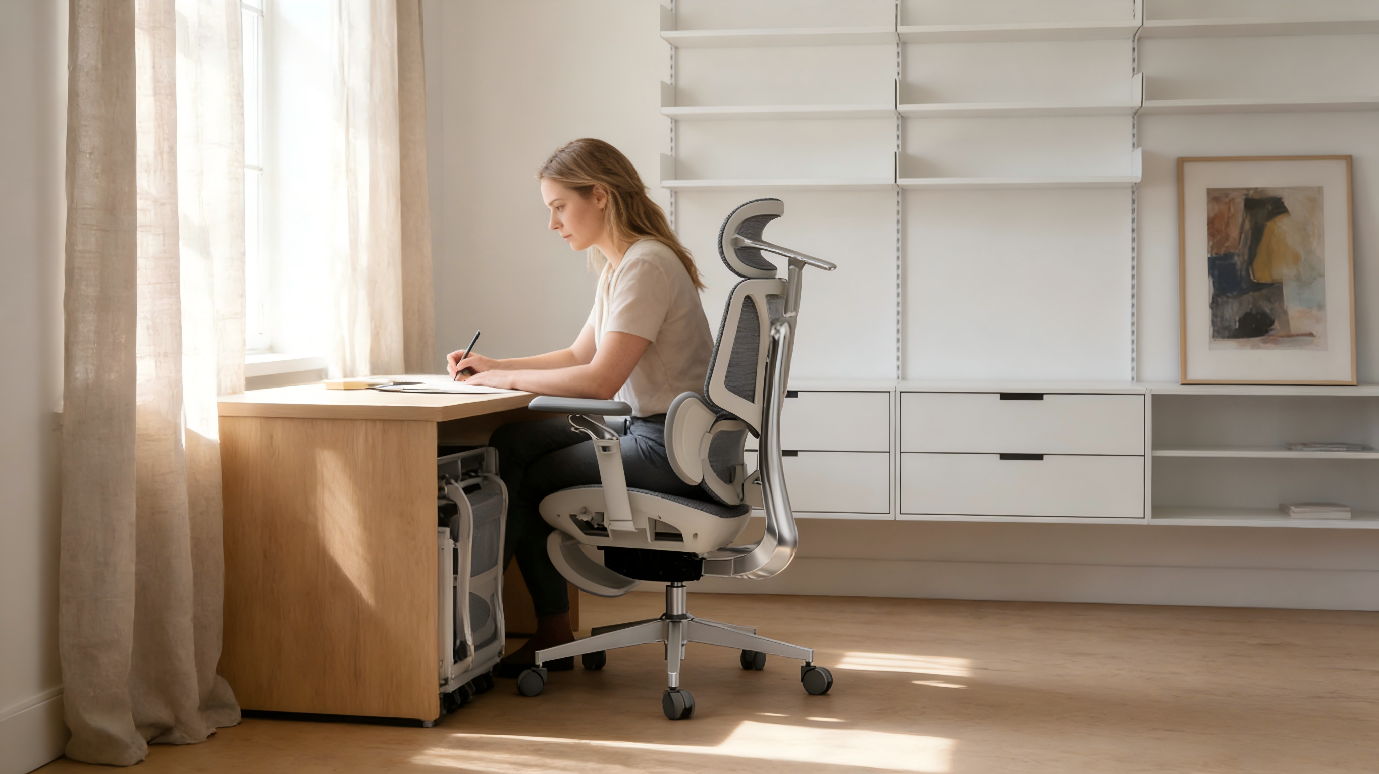 Aesthetic grey-white desk chair for minimalist home offices