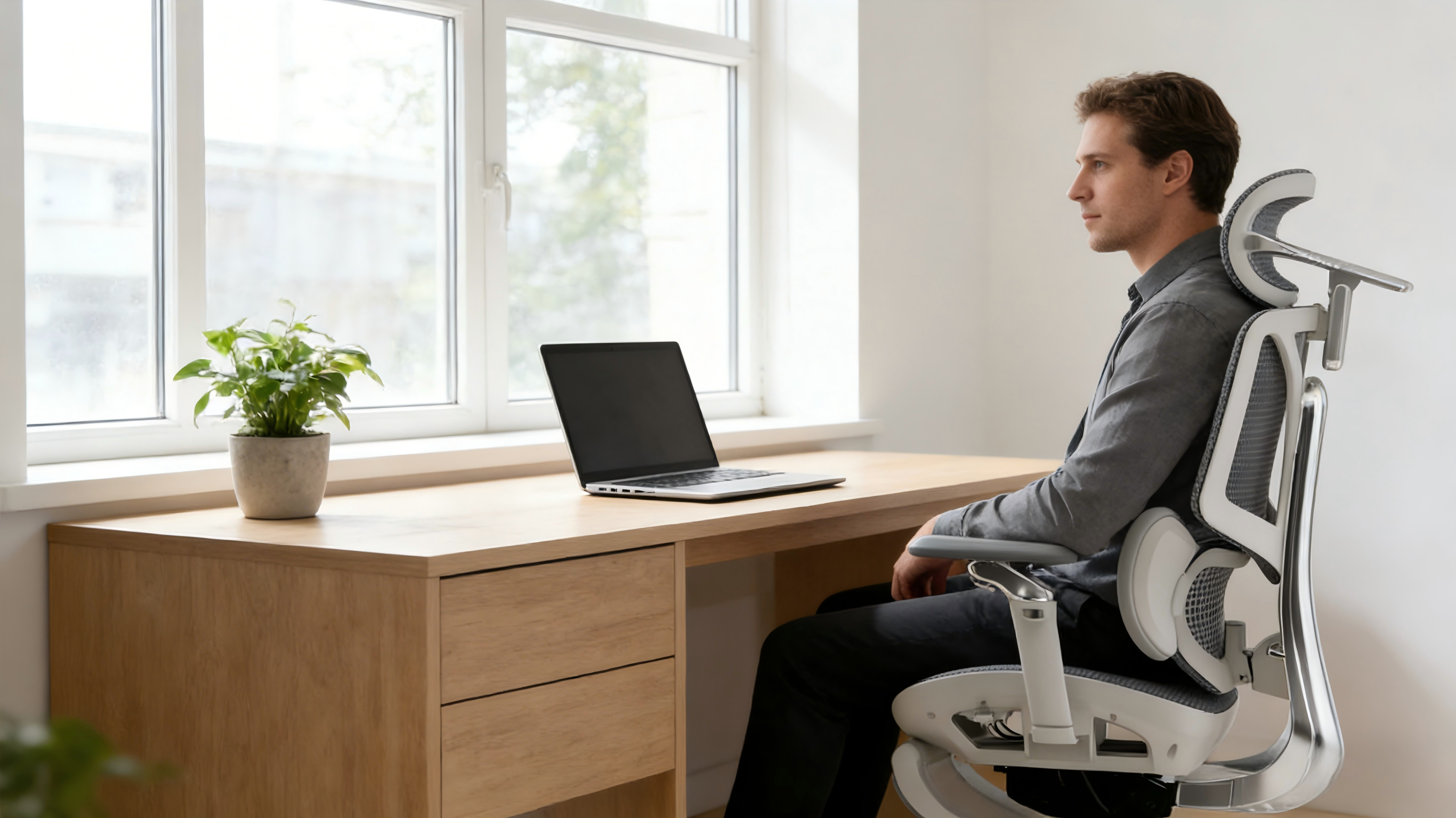 Aesthetic grey-white ergo office chair for professional design studios