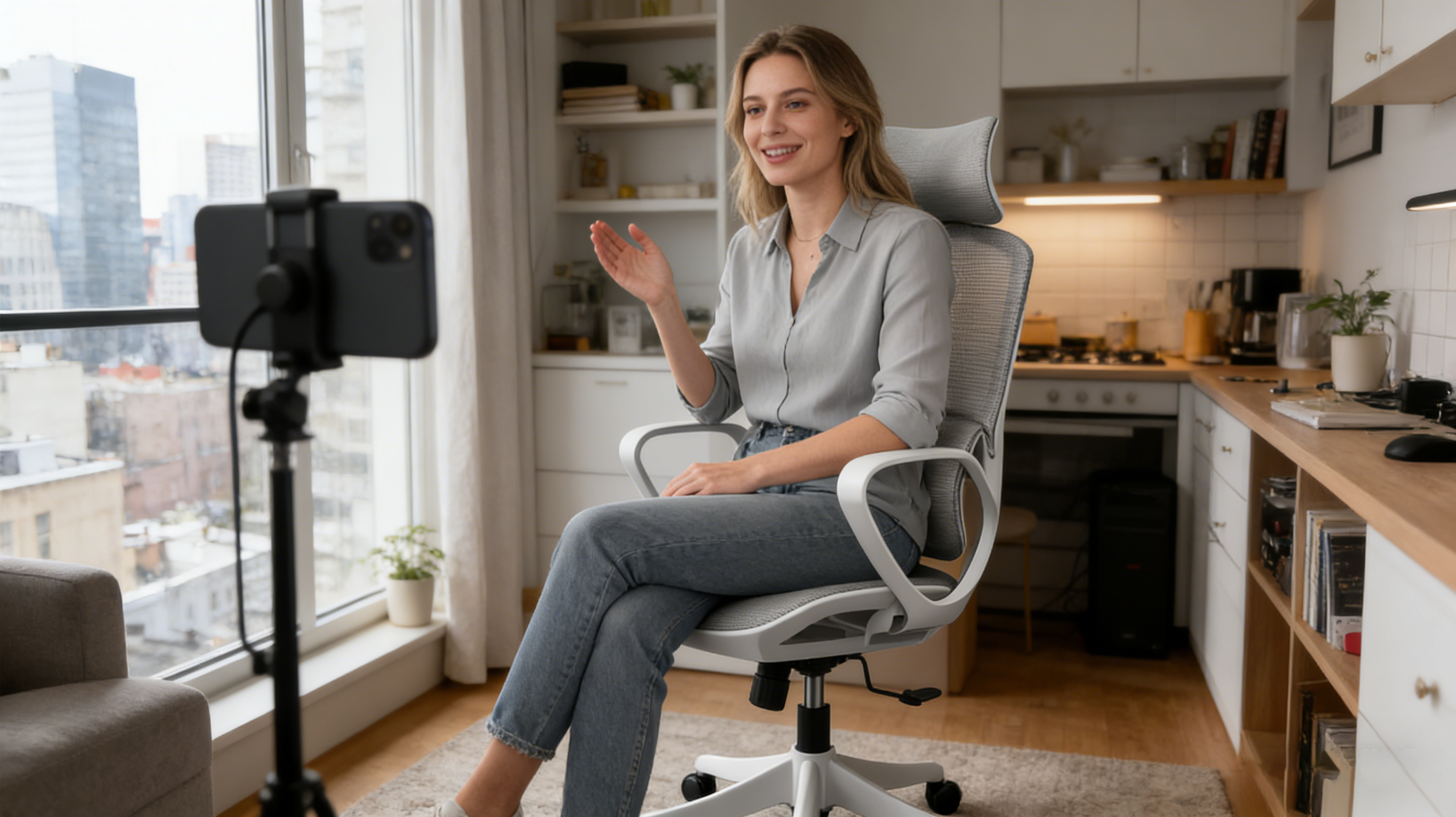Stylish breathable mesh texture of a modern ergo office chair